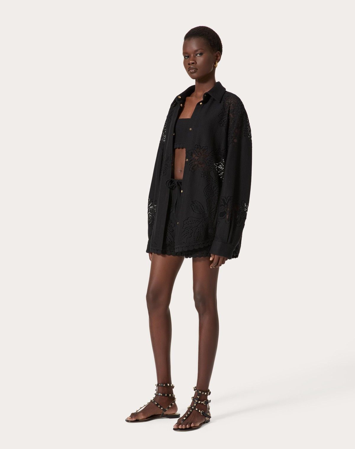 Valentino o1s1wg110525 Cotton Guipure Jardin Plat in Black Size XS / US 0-2 / IT 36-38 - 3 Thumbnail