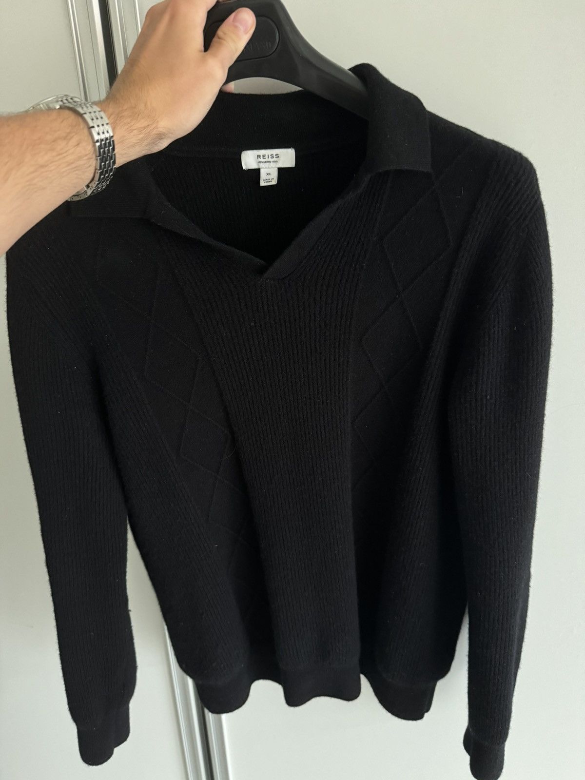 Reiss Black Reiss longsleeve polo in merino wool Size US L / EU 52-54 / 3 - 1 Thumbnail