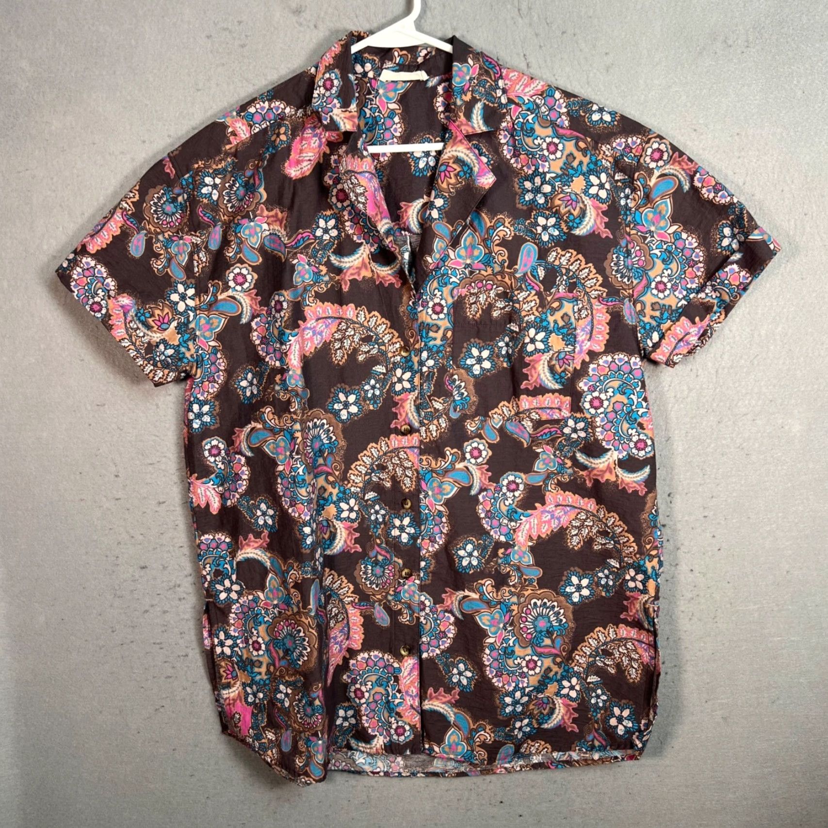 Vintage We The Free Womens Shirt Adult Medium M Brown Paisley Short Sleeve Button-Up Crew Neck Casual 90s? Size M / US 6-8 / IT 42-44 - 2 Thumbnail