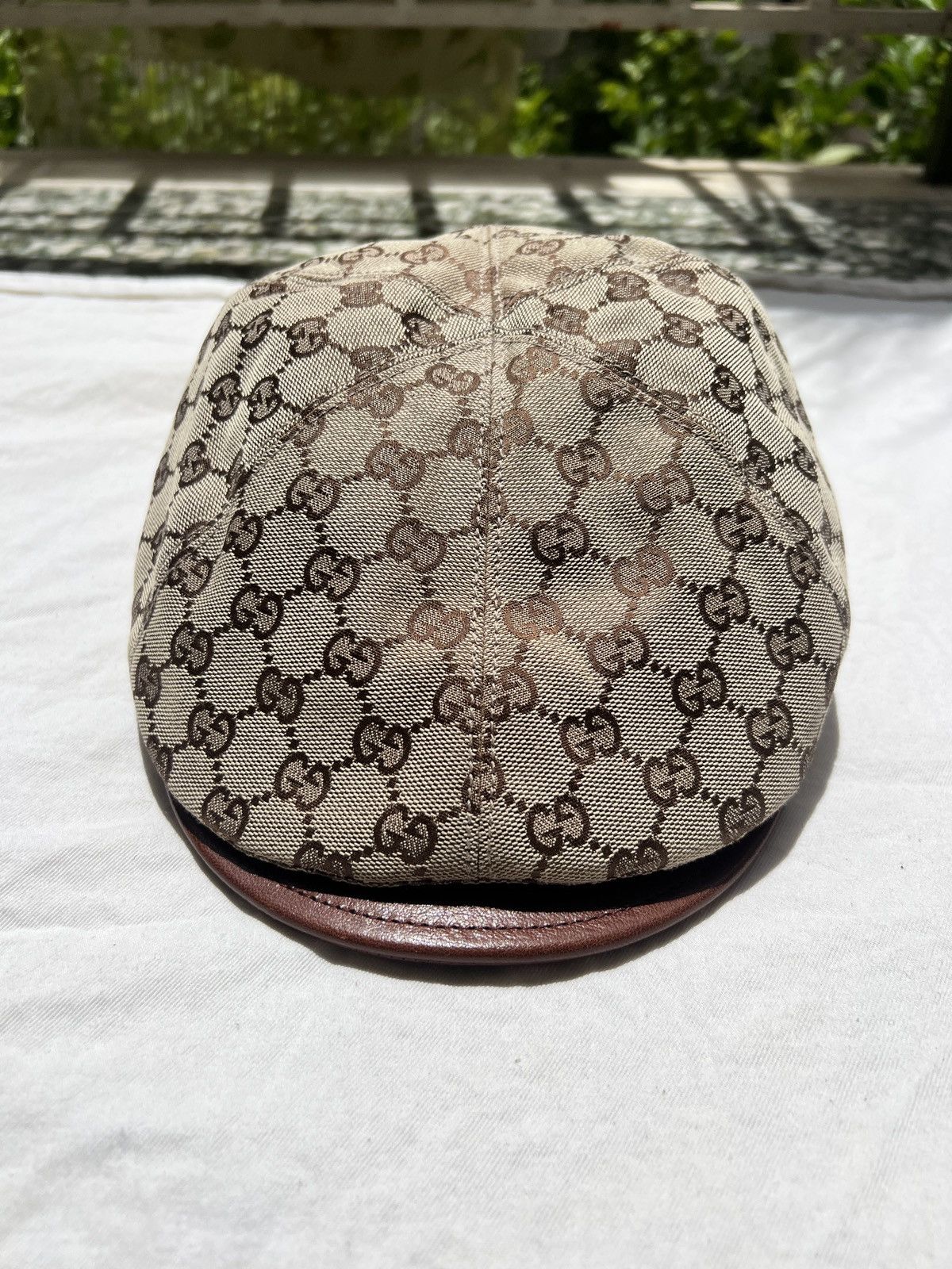 Gucci Vintage Gucci Monogram Driving Cap Hat Leather Brim Size L Size ONE SIZE - 2 Thumbnail