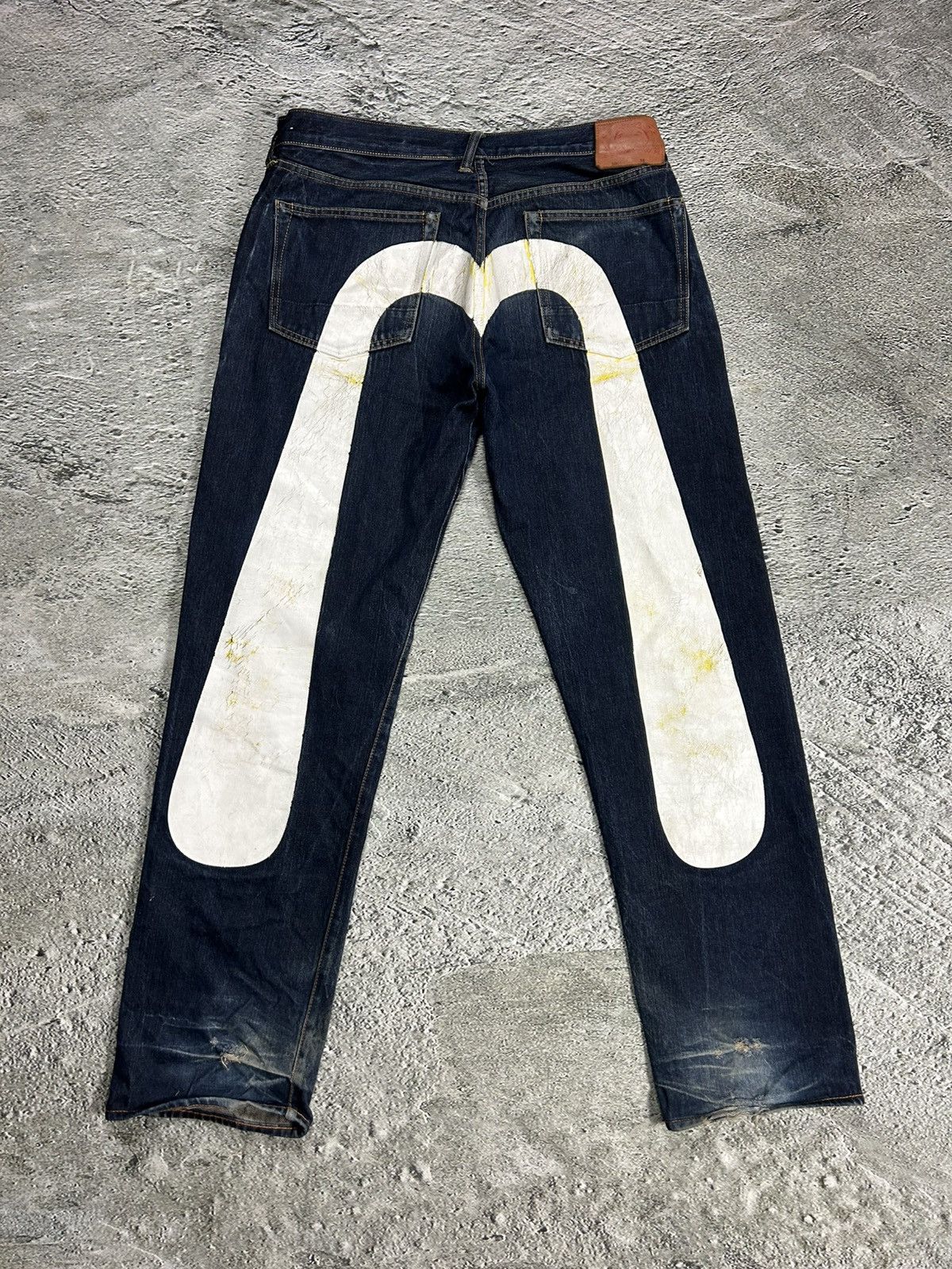 Evisu jeans daicock big logo white selvedge denim navy Y2K