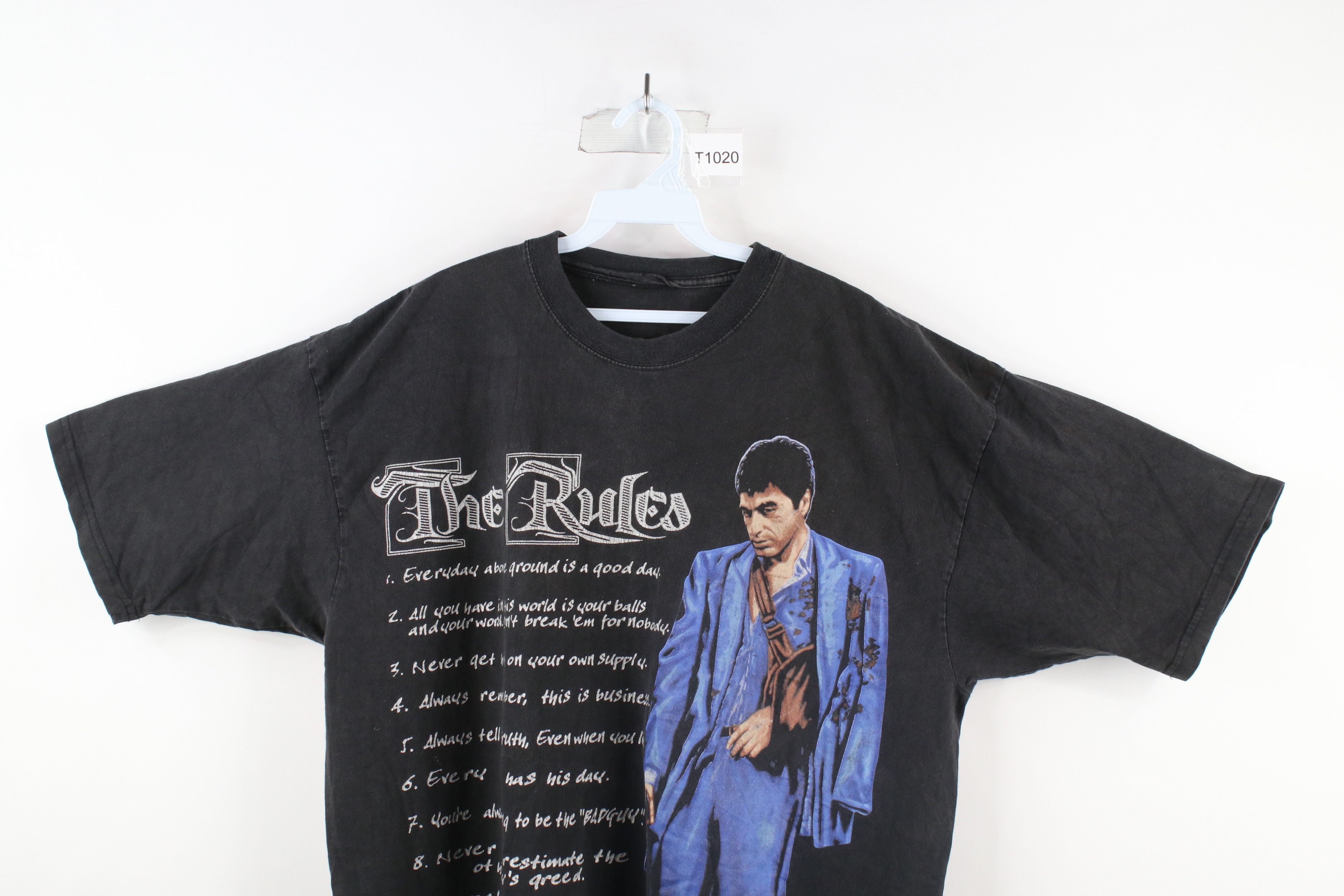 Vintage Vintage Scar Face Fit Tony Montana The Rules T-Shirt Black Size US XXL / EU 58 / 5 - 2 Thumbnail