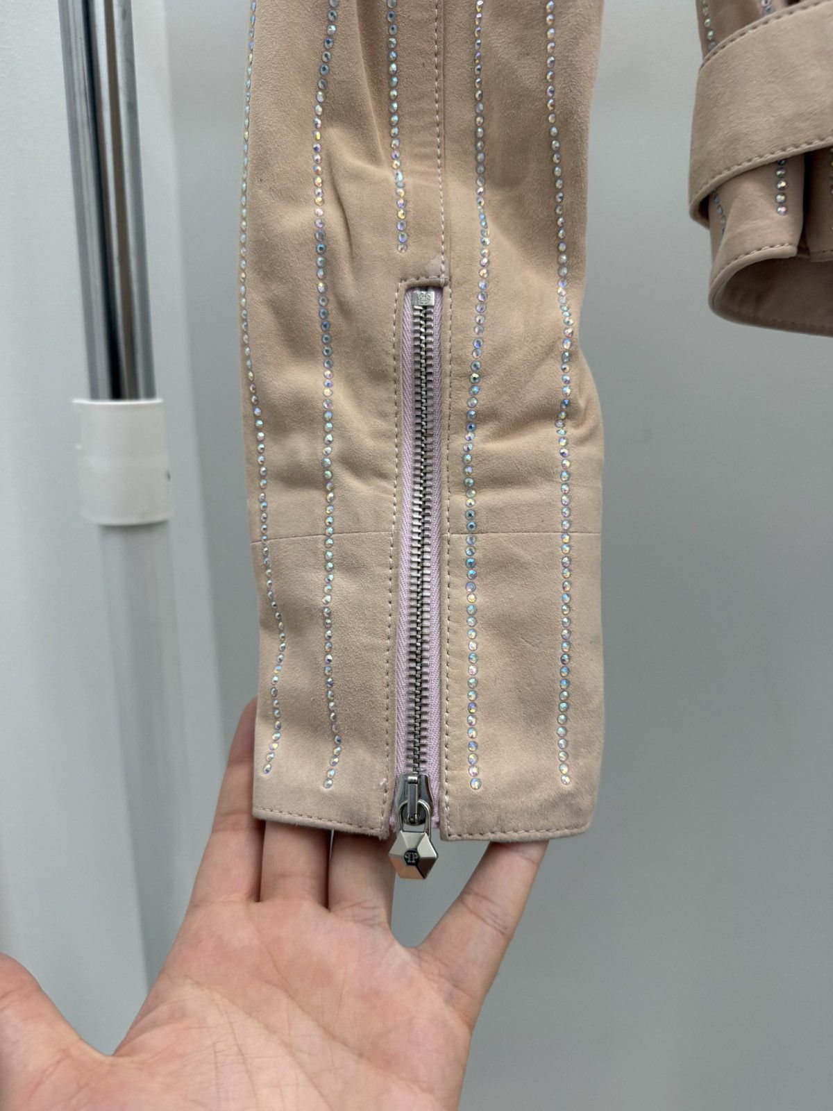 Philipp Plein Philipp Plein Crystals Pink Leather Biker Jacket Size L / US 10 / IT 46 - 5 Thumbnail