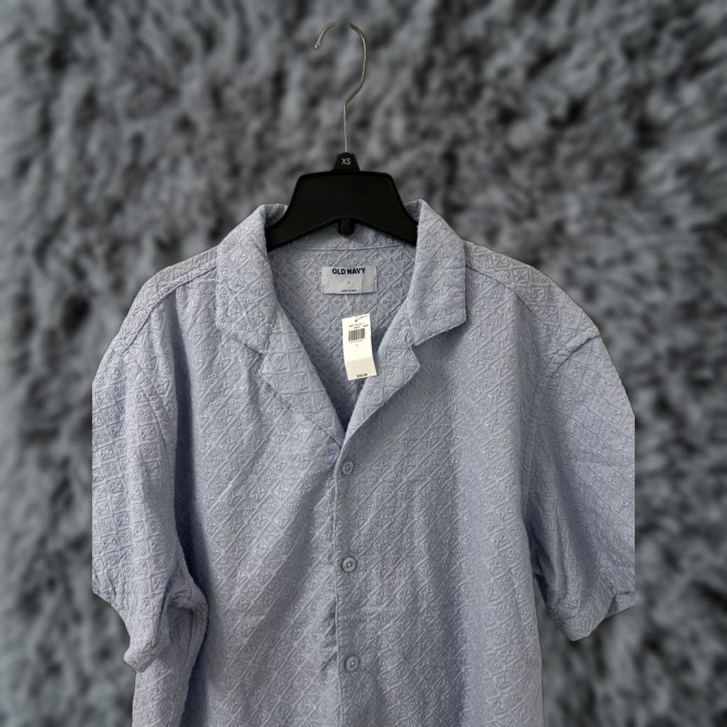 Old Navy VINTAGE? No — Old Navy Shirt Mens Large Blue Geometric Button Down S/S MSRP 40? Size US L / EU 52-54 / 3 - 1 Thumbnail