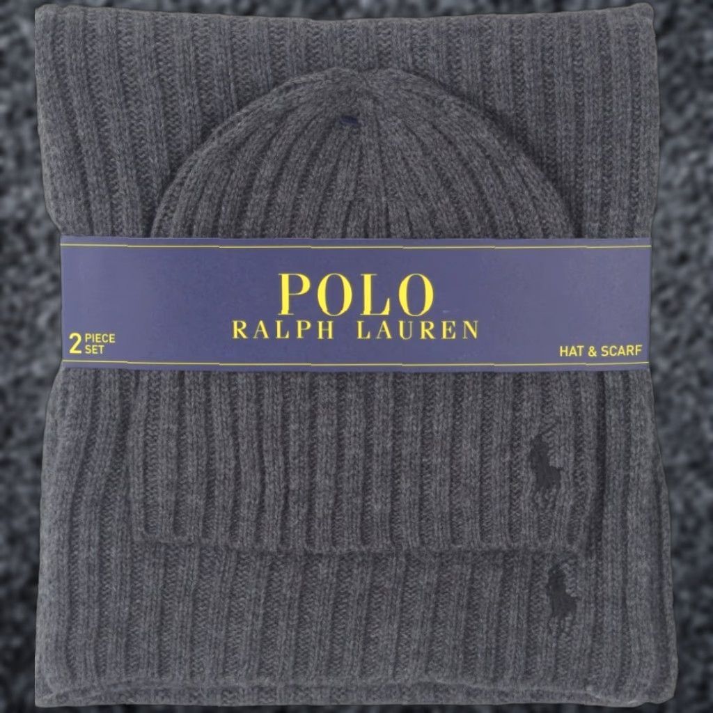 Polo Ralph Lauren Polo Ralph Lauren Grey Wool Scarf Beanie 2 Piece Set NWT Mens One Size Gray Wool Blend Solid Logo Scarf Hat Set 90s Size US M / EU 48-50 / 2 - 1 Preview