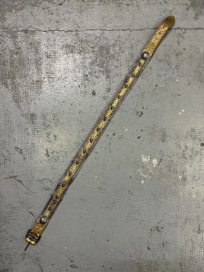 Vintage Nanni Gold Yellow Leather Python Effect Studded Belt Size ONE SIZE - 7 Thumbnail