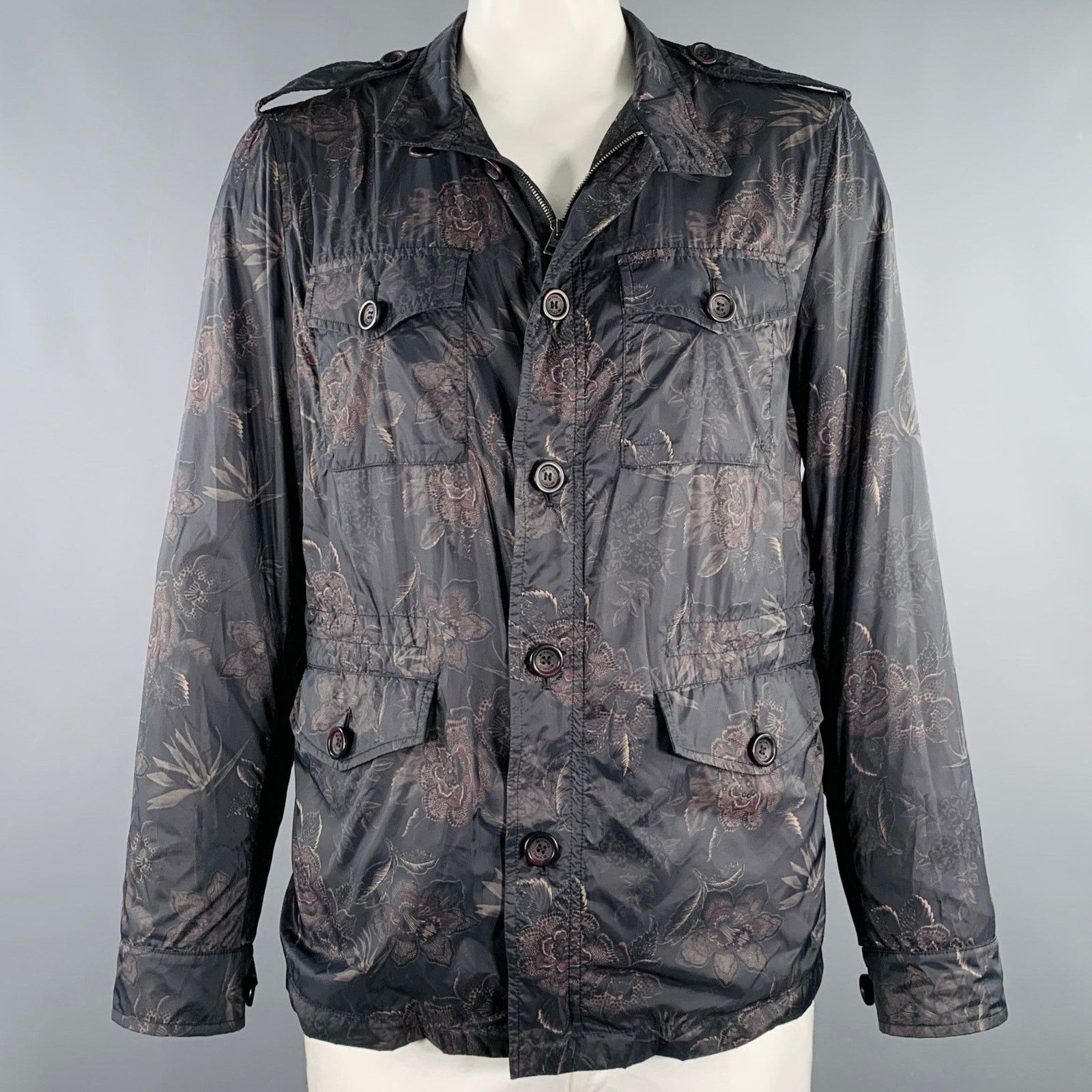 Etro ETRO Size XL Black Tan Floral Polyamide Epaulettes Jacket Size US XL / EU 56 / 4 - 1 Thumbnail