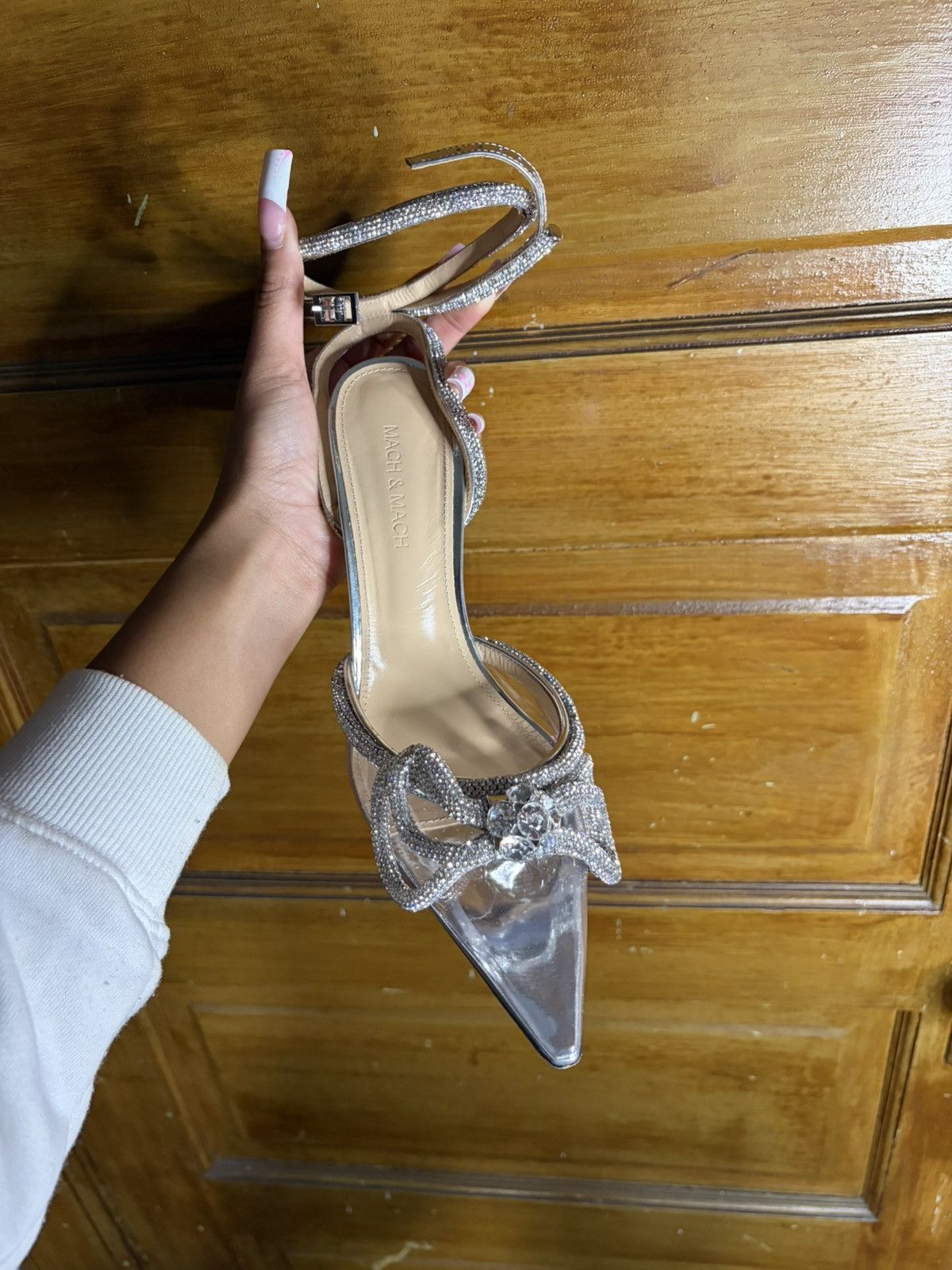 MACH & MACH Strass Double Bow Clear Ankle-Strap Pumps Size US 9 / IT 39 - 2 Thumbnail