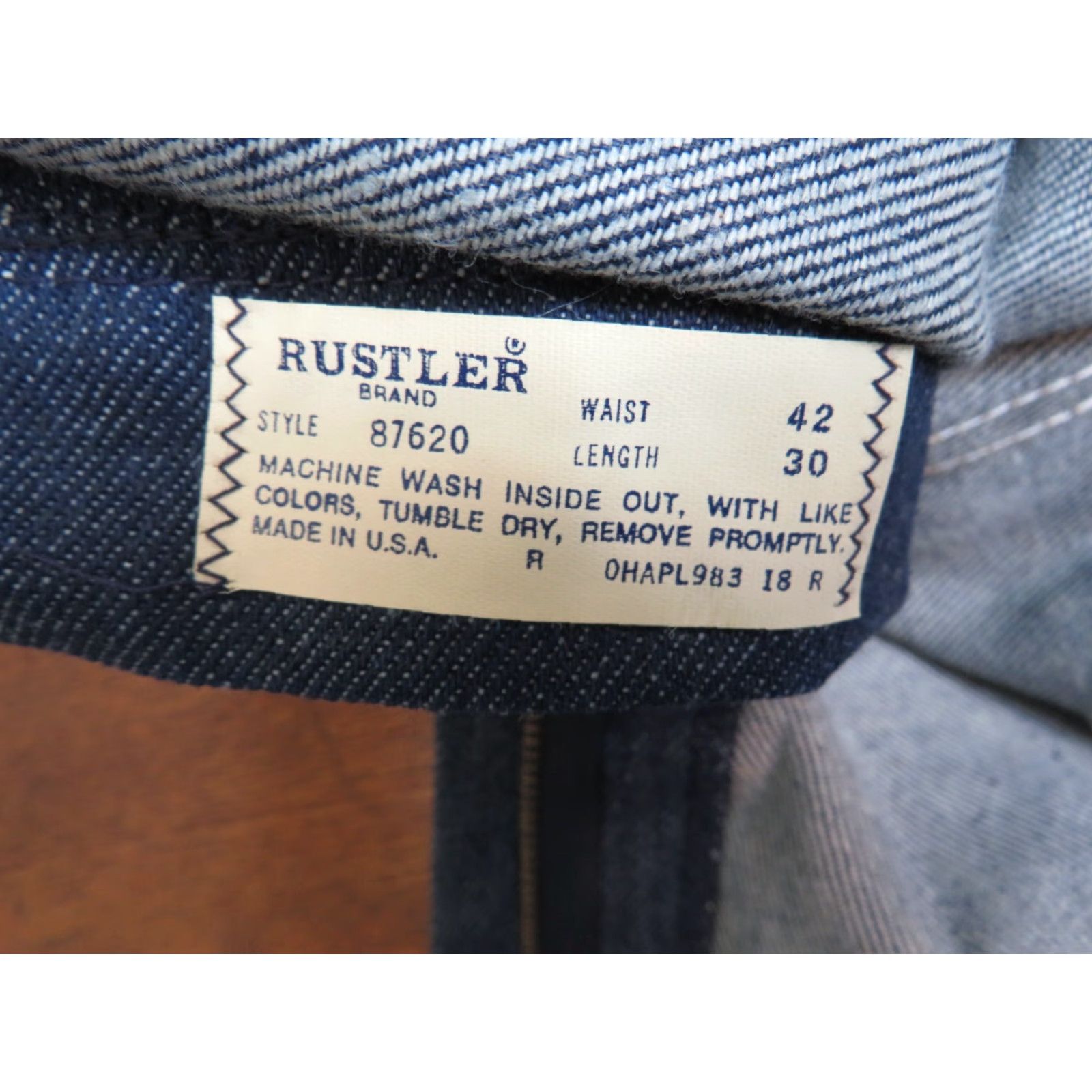 Vintage NOS Rustlers 1970s Jeans 42X30 Regular Men Blue Classic Fit Tapered NWOT USA Boys? Size US 42 / EU 58 - 3 Thumbnail