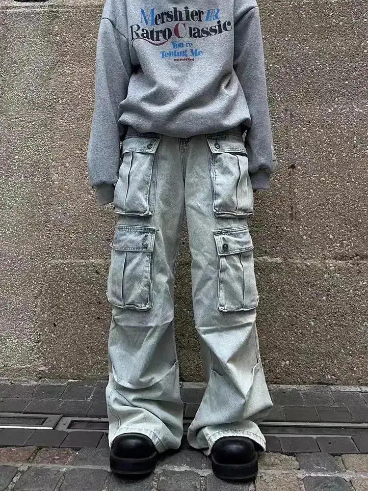 Japanese Brand Retro multi-pocket workwear wide-leg floor-length jeans Size US 34 / EU 50 - 1 Thumbnail