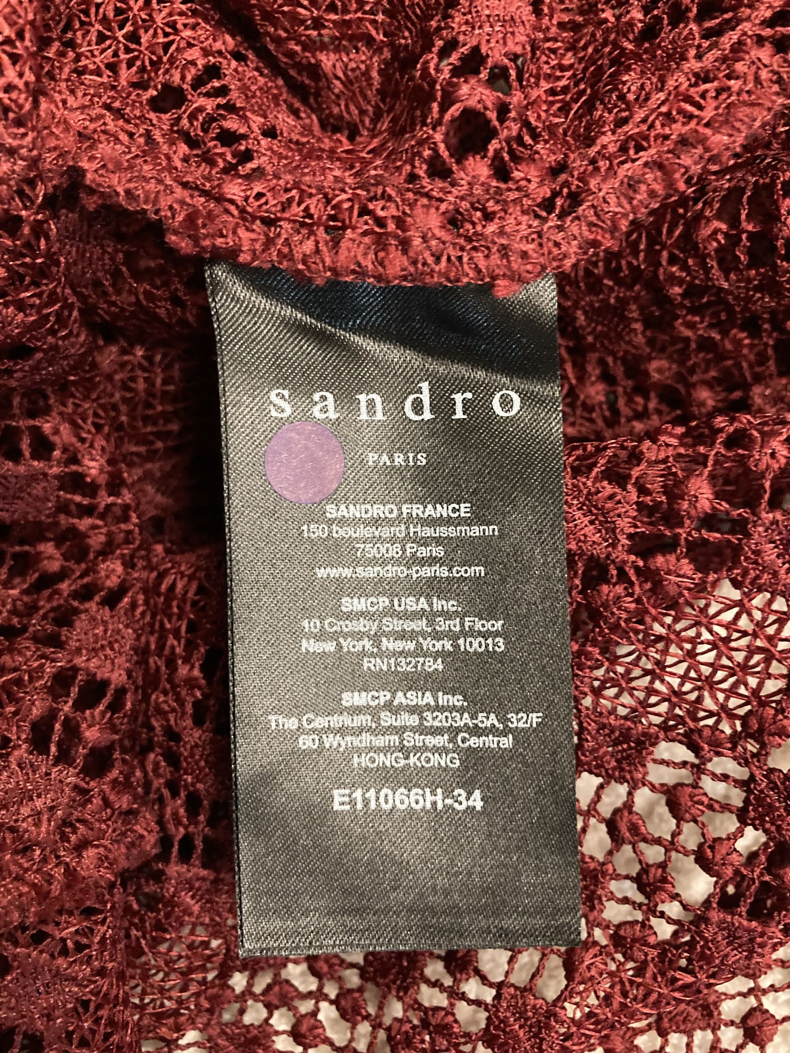 Sandro Sandro Burgundy Lace Blouse Size S / US 4 / IT 40 - 7 Thumbnail