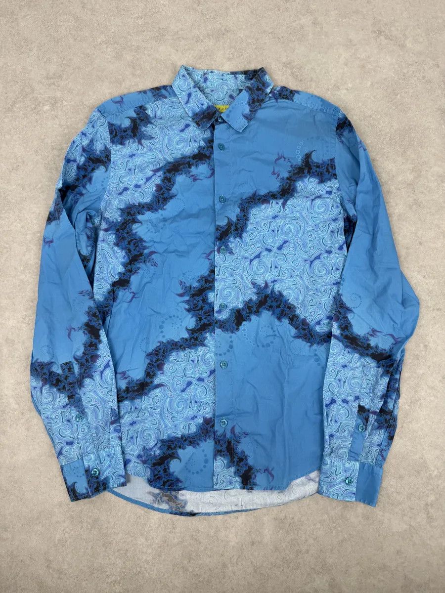Versace 2010s Versace Blue Abstract Royal Shirt Size US M / EU 48-50 / 2 - 6 Thumbnail