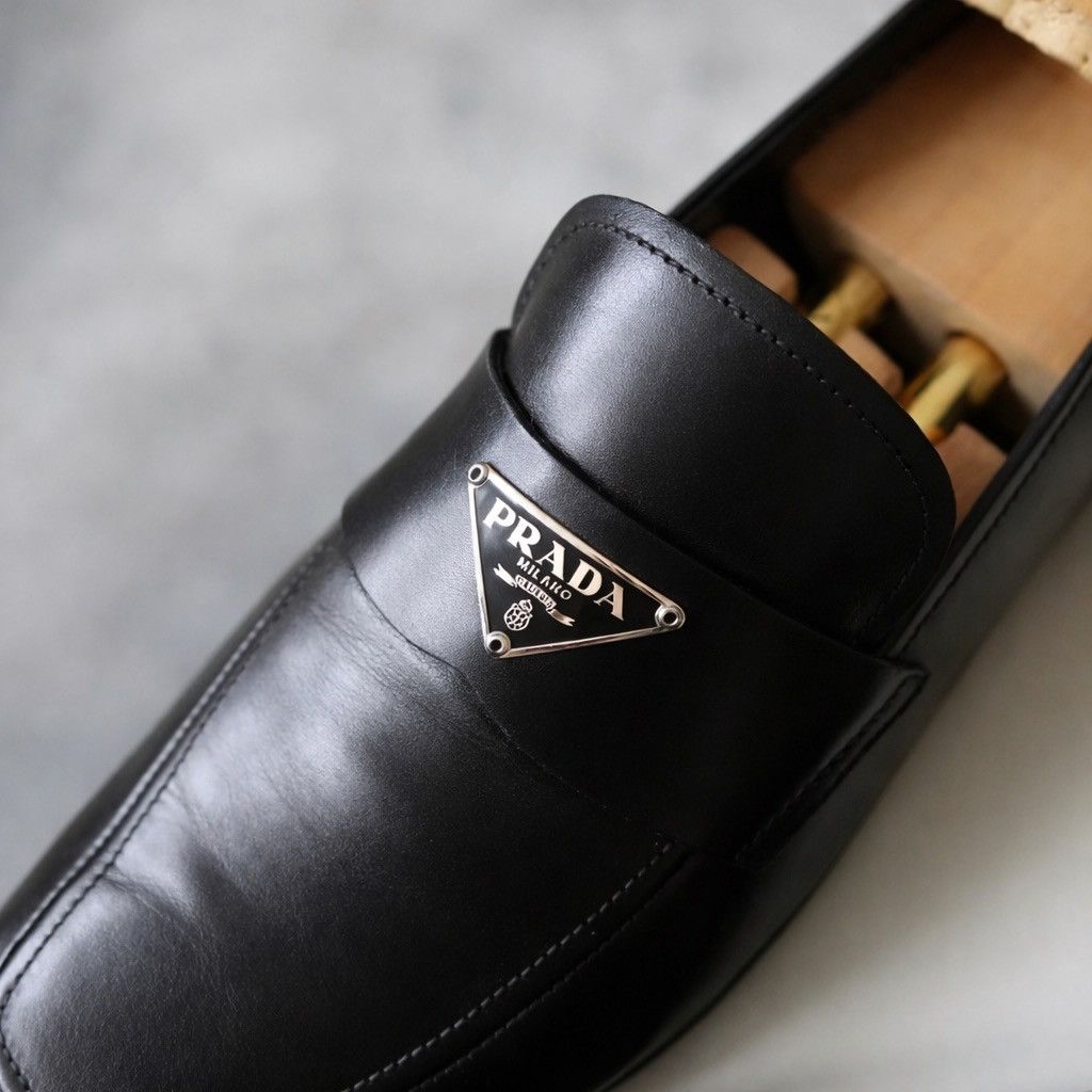 Prada PRADA Black Triangle Logo Leather Loafers EU 42 Size US 9 / EU 42 - 1 Thumbnail