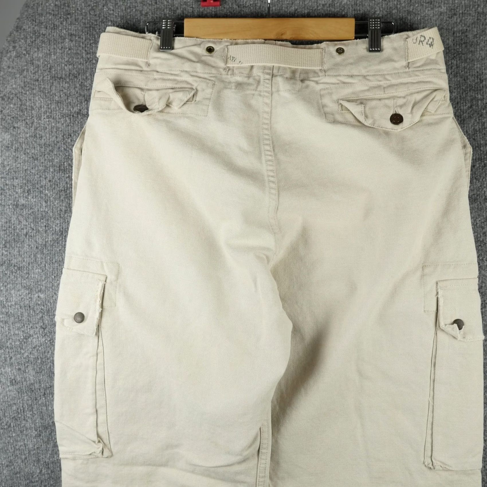 Ralph Lauren RRL Ralph Lauren Pants Mens 36x32 Beige Cargo Canvas Linen Utility Baggy Relaxed Straight Front Button Fly Pockets Cargo Pocket WW2 Inspired Size US 36 / EU 52 - 6 Thumbnail