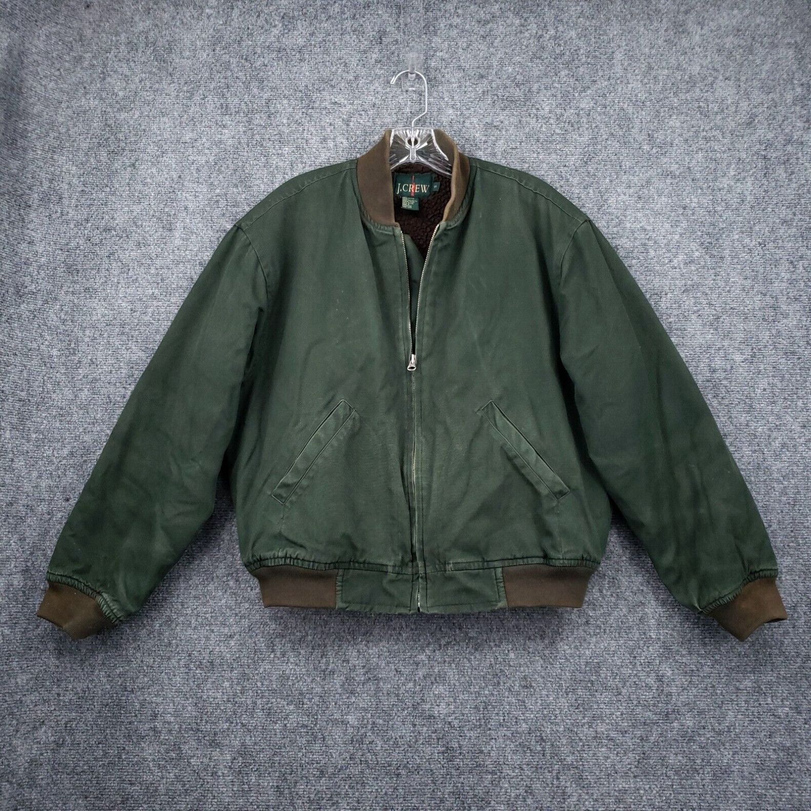 image of Vintage J Crew Jacket Men S Small Green Bomber Full Zip Sherpa Lined Long Sleeve in White