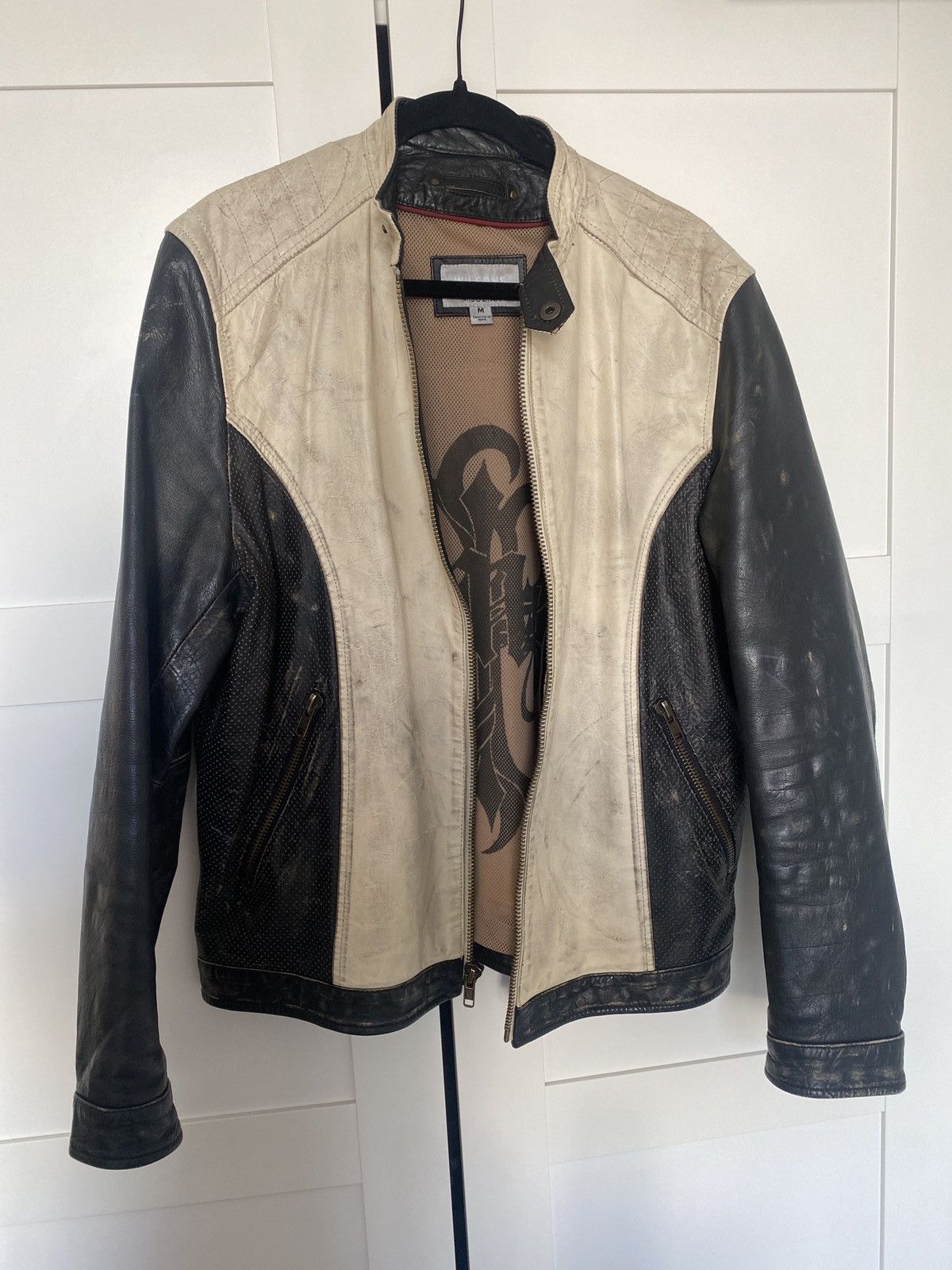 M. Julian × Wilsons Leather Two-Tone black and cream leather moto jacket Size US M / EU 48-50 / 2 - 5 Thumbnail