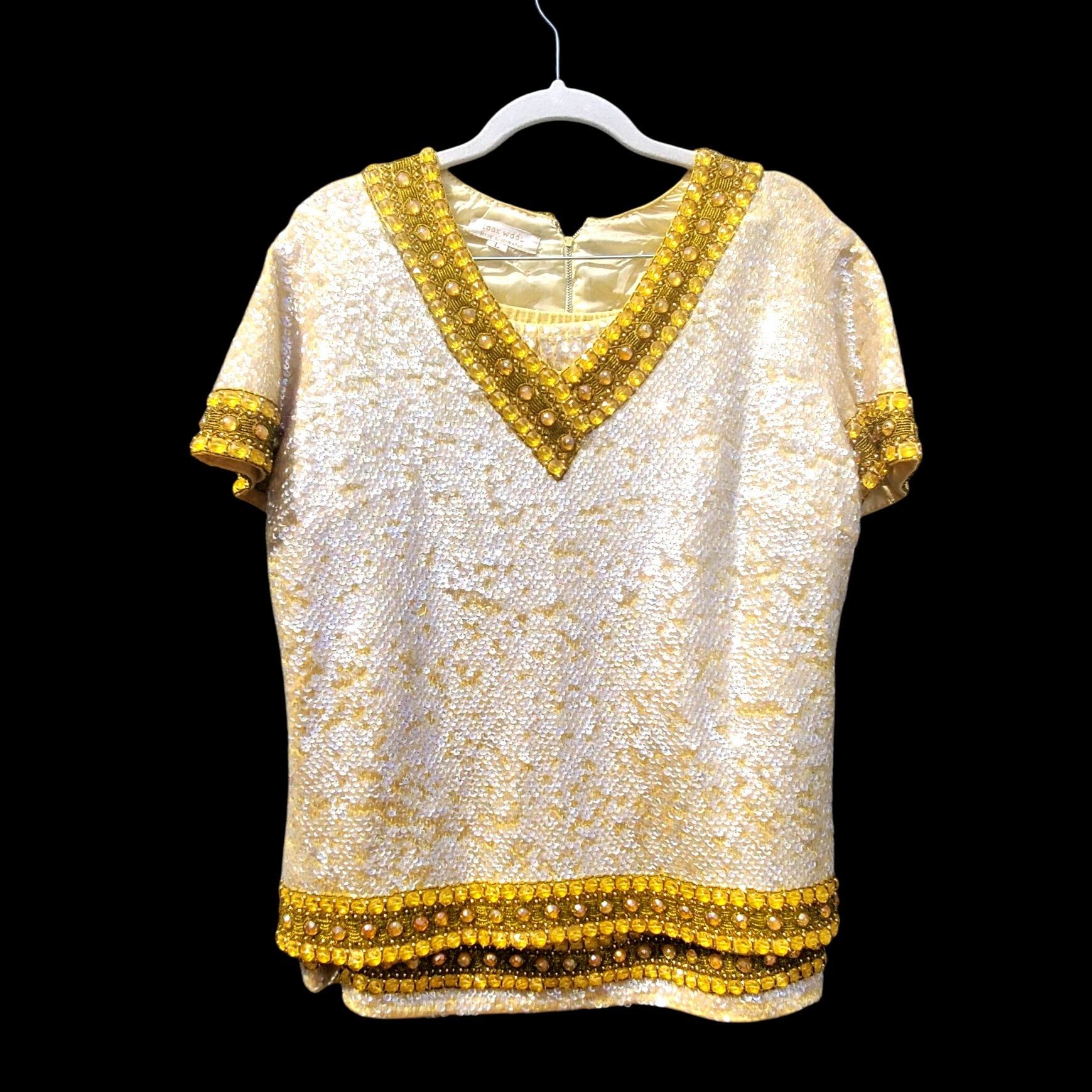 Vintage 60s Sequin Beaded Yellow Skirt Set XL NWT Cleopatra Movie In Size XL / US 12-14 / IT 48-50 - 3 Thumbnail