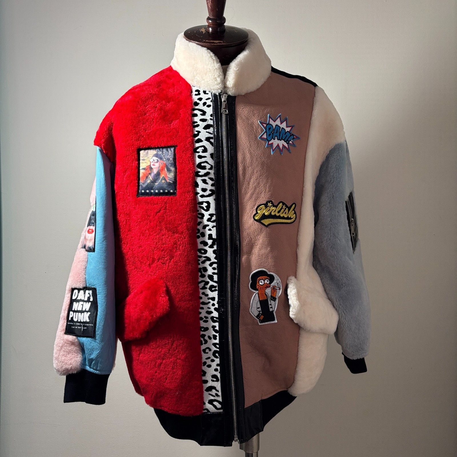 Other Rare Patchwork Shearling Jacket Bomber One Size Fits All NEW Size M / US 6-8 / IT 42-44 - 5 Thumbnail