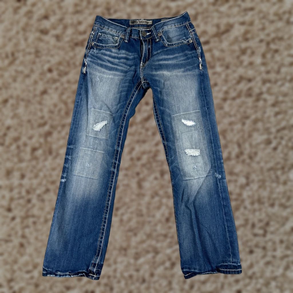Vintage Buckle Jeans Bootcut Buckle BKE Carter 30 Blue Denim Distressed Low Rise 5-Pocket Regular 28x27 Mens Jeans Size US 30 / EU 46 - 1 Thumbnail
