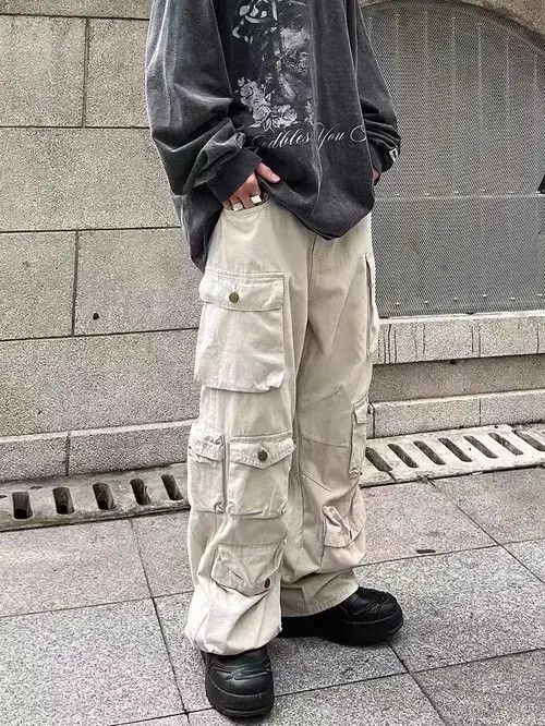 Japanese Brand × Jean Street style multi-pocket straight wide-leg cargo trousers Size US 32 / EU 48 - 2 Thumbnail