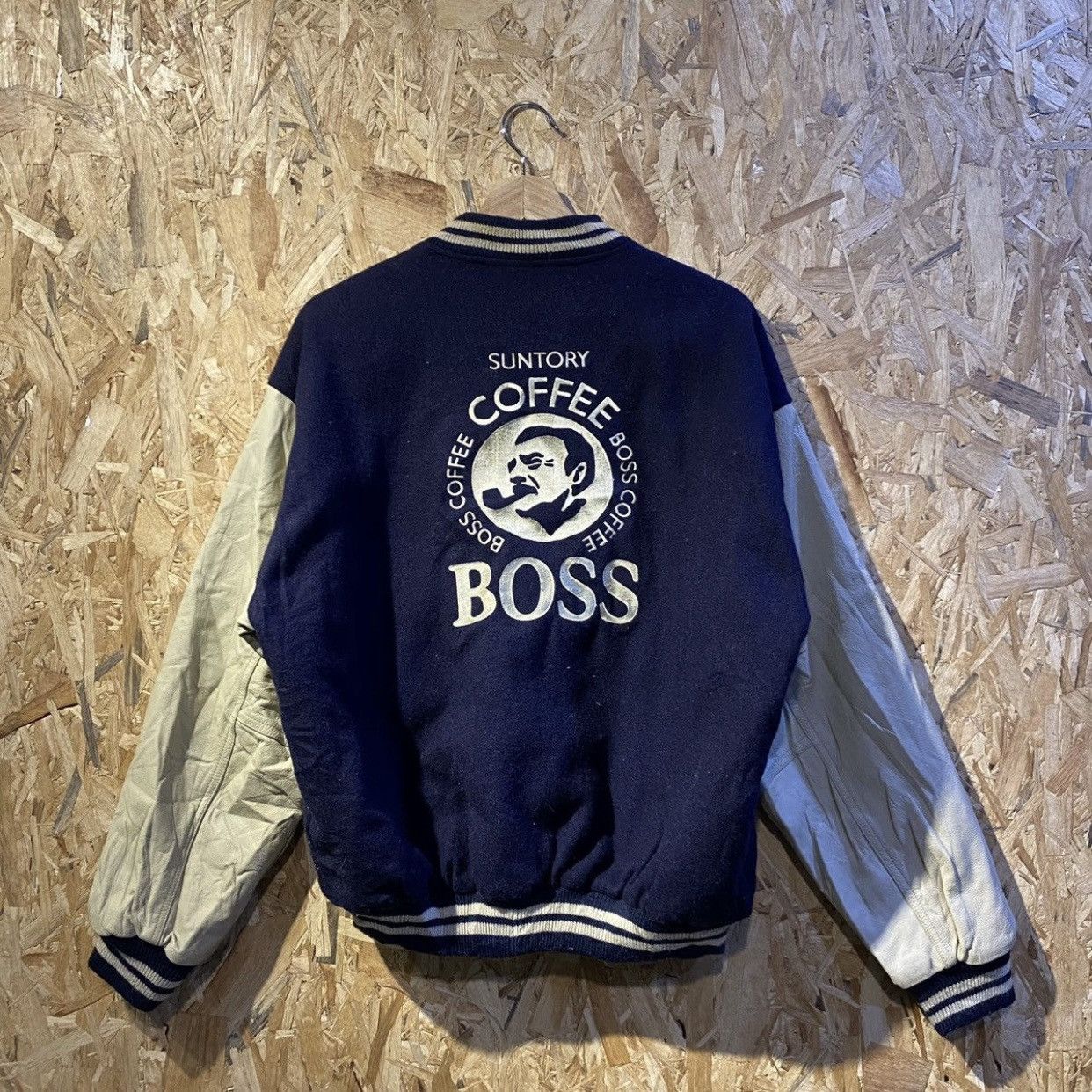 Japanese Brand × Vintage Vintage Suntory Coffee Boss Leather Sleeves Varsity Jacket Size US M / EU 48-50 / 2 - 1 Thumbnail