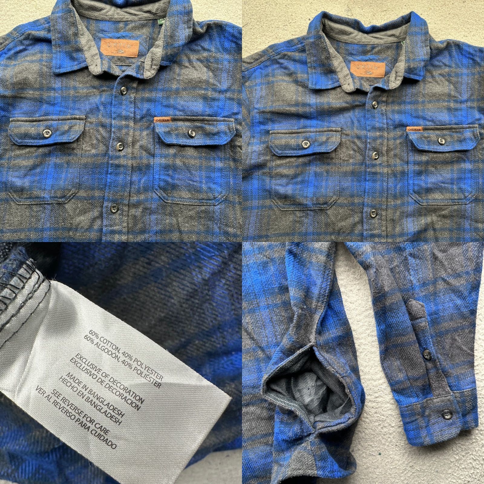 Orvis Orvis Big Bear Heavyweight Flannel Shirt Mens 2XL Blue Plaid Long Sleeve Gray Shirt Size US XXL / EU 58 / 5 - 8 Thumbnail