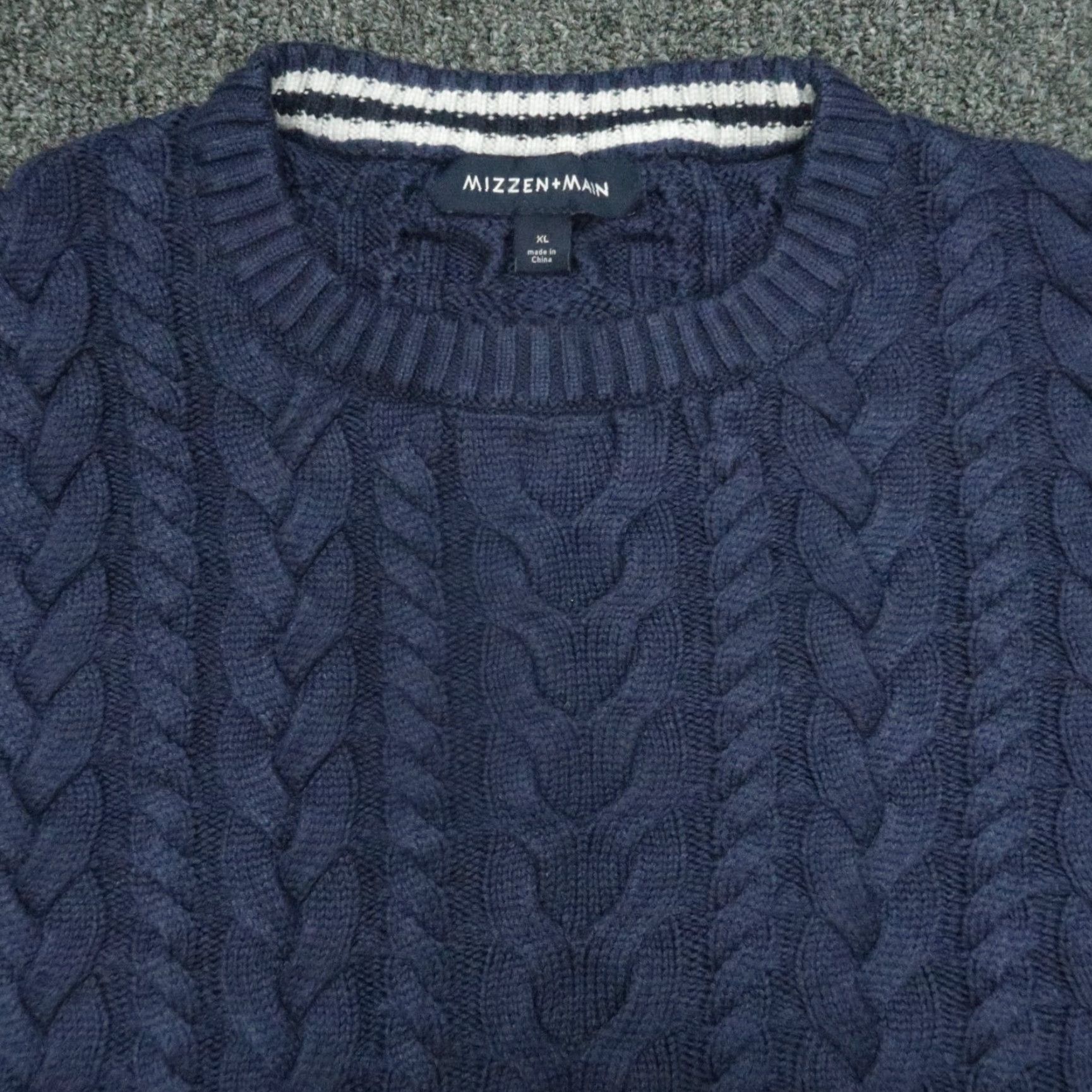 Mizzen+Main Mizzen+Main Sweater Mens XL Blue Cable Knit Pullover Crew Neck Jumper Clothing Size US XL / EU 56 / 4 - 2 Thumbnail