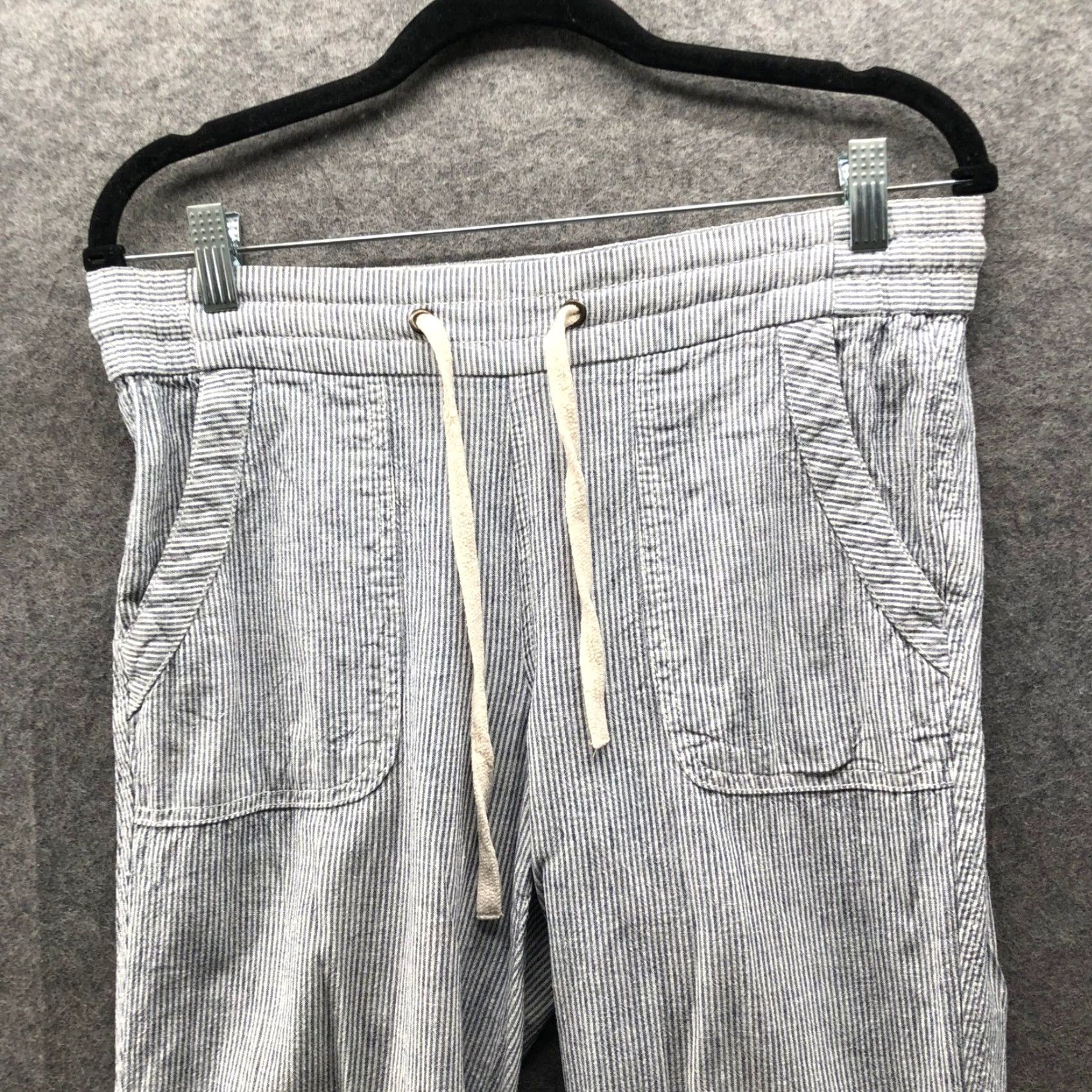 Vintage Artisan NY Cotton Linen Pants Womens 6 Pull On Blue White Stripe Wide Leg Ankle Size 28" / US 6 / IT 42 - 5 Thumbnail