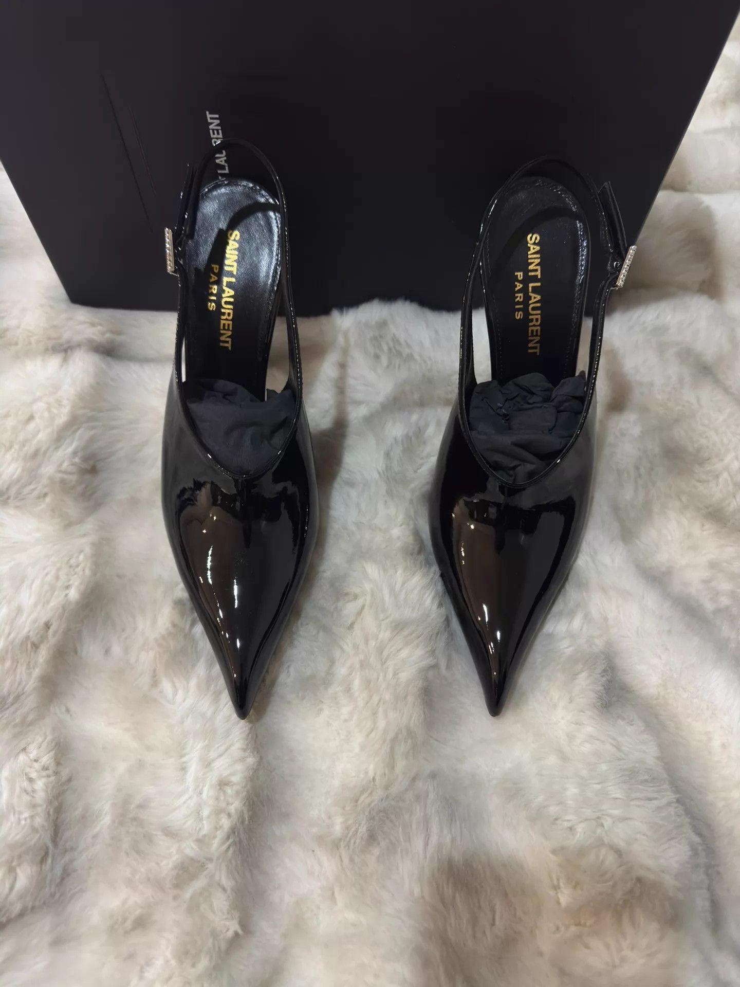 Yves Saint Laurent YSL Crystal Patent Leather Pointed Heels Size US 5.5 / IT 35.5 - 3 Thumbnail
