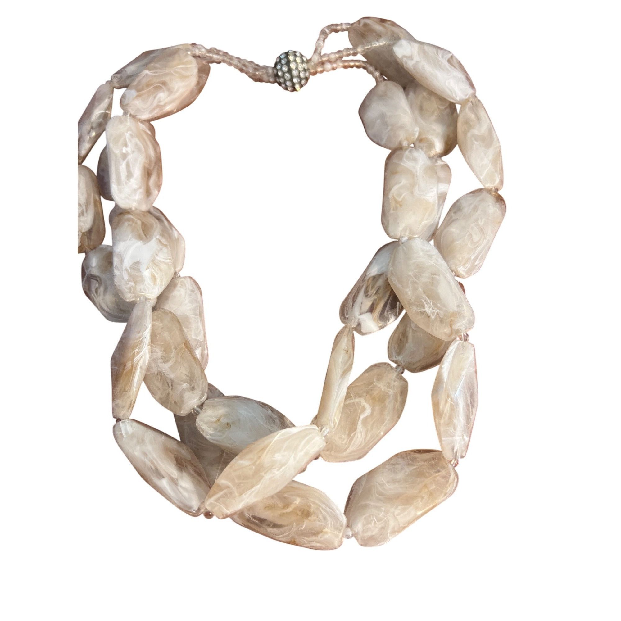 Other Vintage 3 Strand Chunky Acrylic Bead Necklace Marble Look Ma Size ONE SIZE - 1 Thumbnail