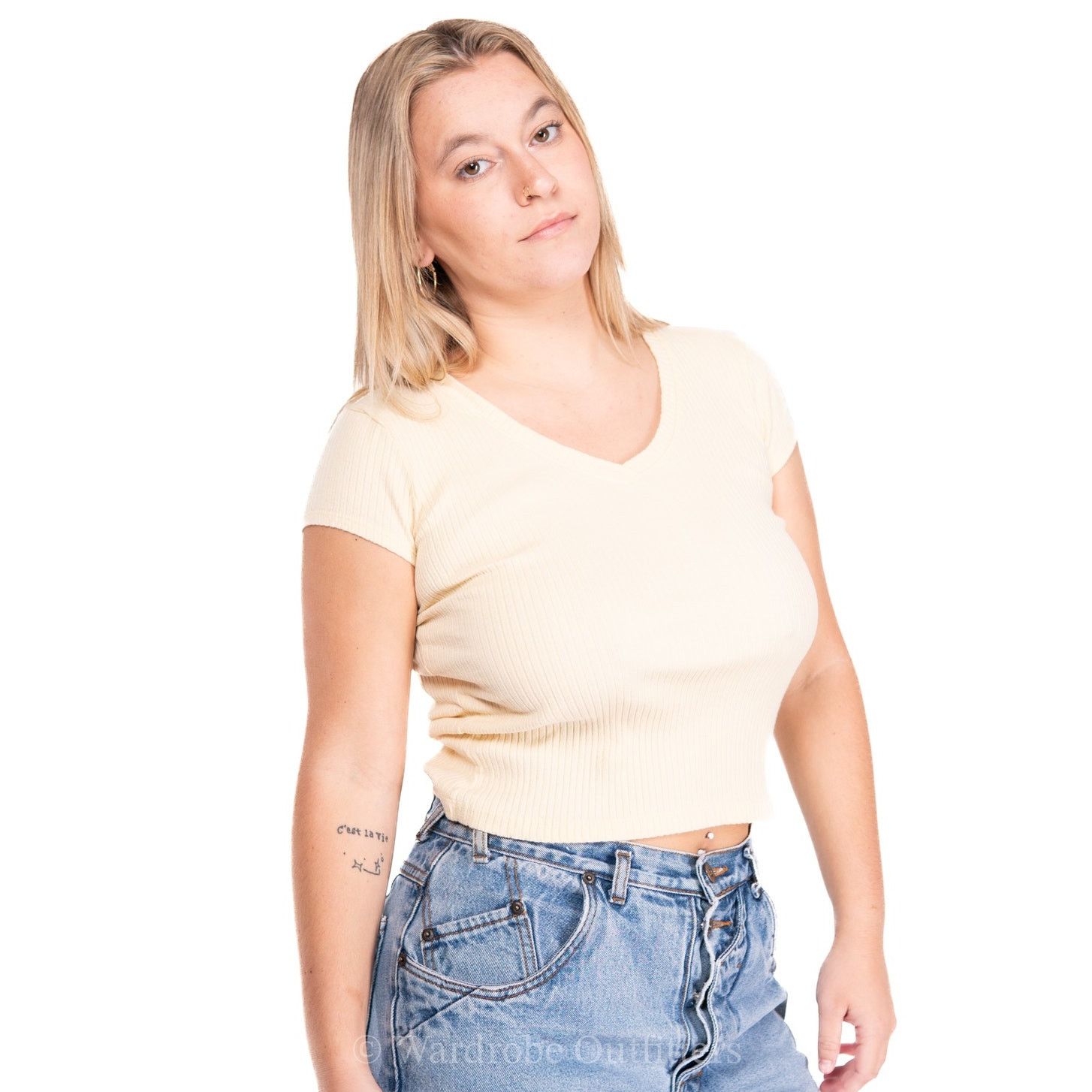 Vintage Vintage 90s Sunshine Yellow Cropped Ribbed Tee Size M / US 6-8 / IT 42-44 - 2 Thumbnail