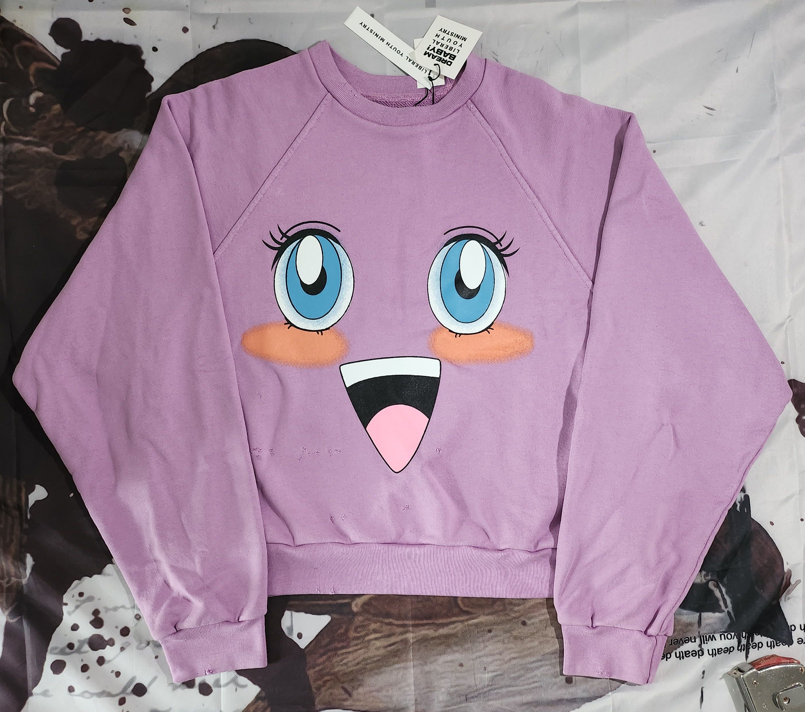 Liberal Youth Ministry Anime Face Boxy Distressed Sweatshirt