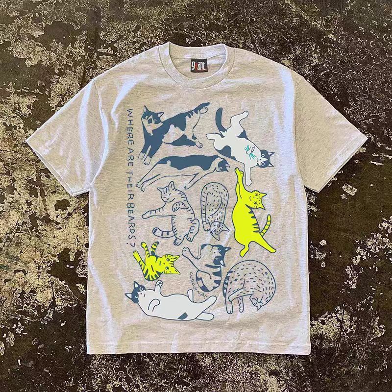 Japanese Brand Street washed casual retro cute cat print t-shirt Size US M / EU 48-50 / 2 - 1 Thumbnail