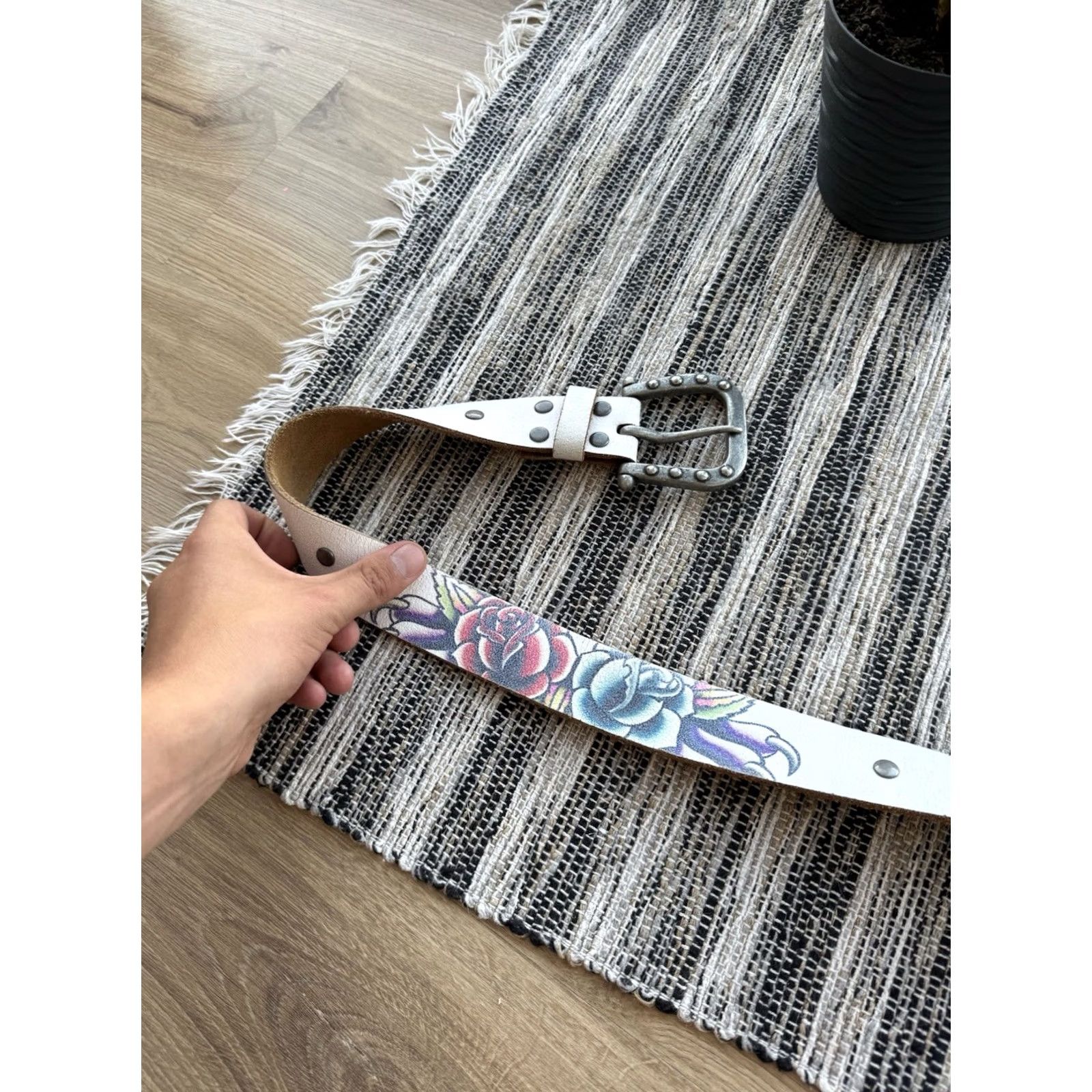 Ed Hardy VINTAGE Ed Hardy Belt S White Christian Audigier Design Leather Size Size ONE SIZE - 4 Thumbnail