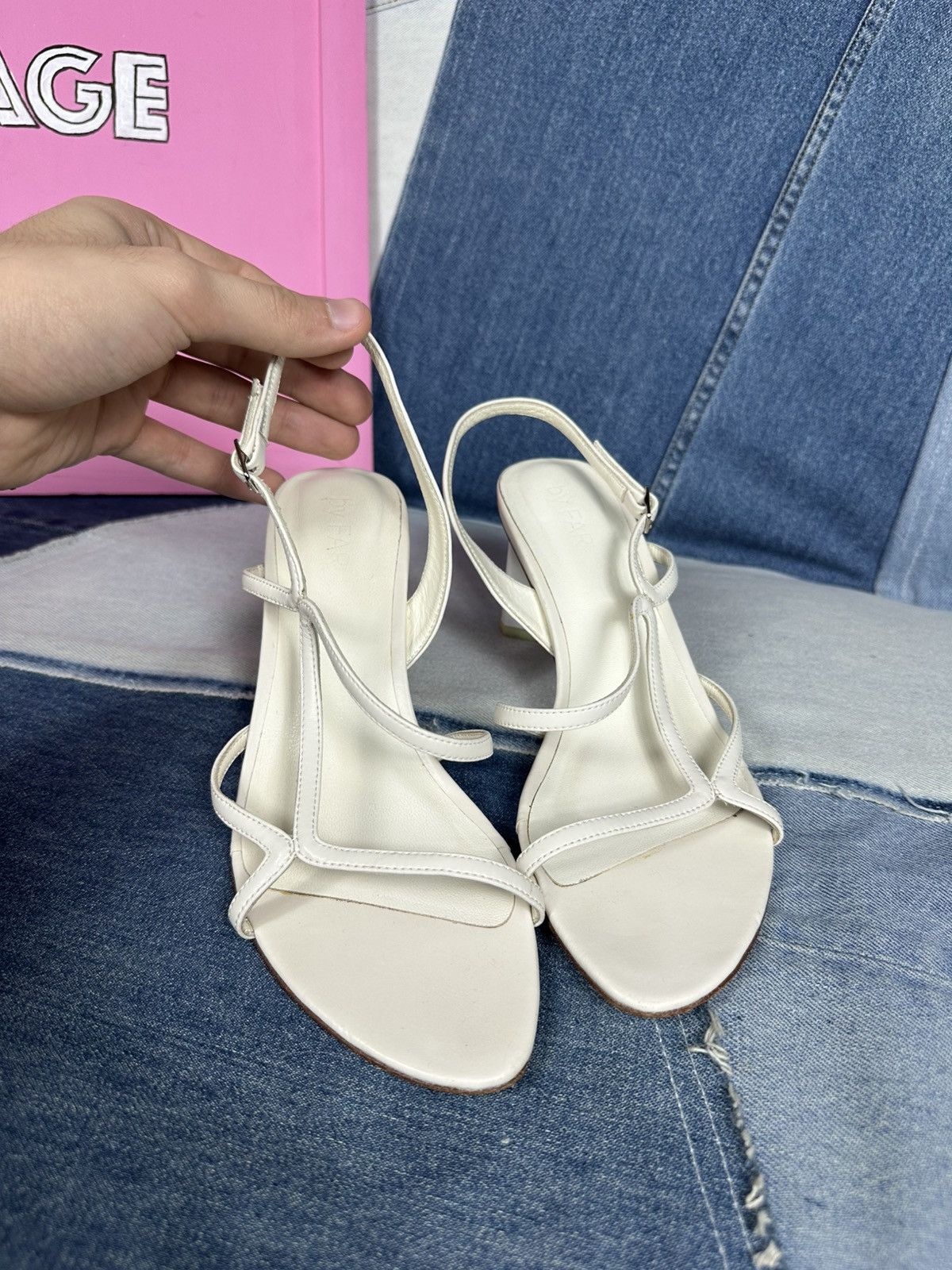 By Far By Far Handmade Heels Sandals Shoes White Thin Strap Leather Size US 8 / IT 38 - 8 Thumbnail