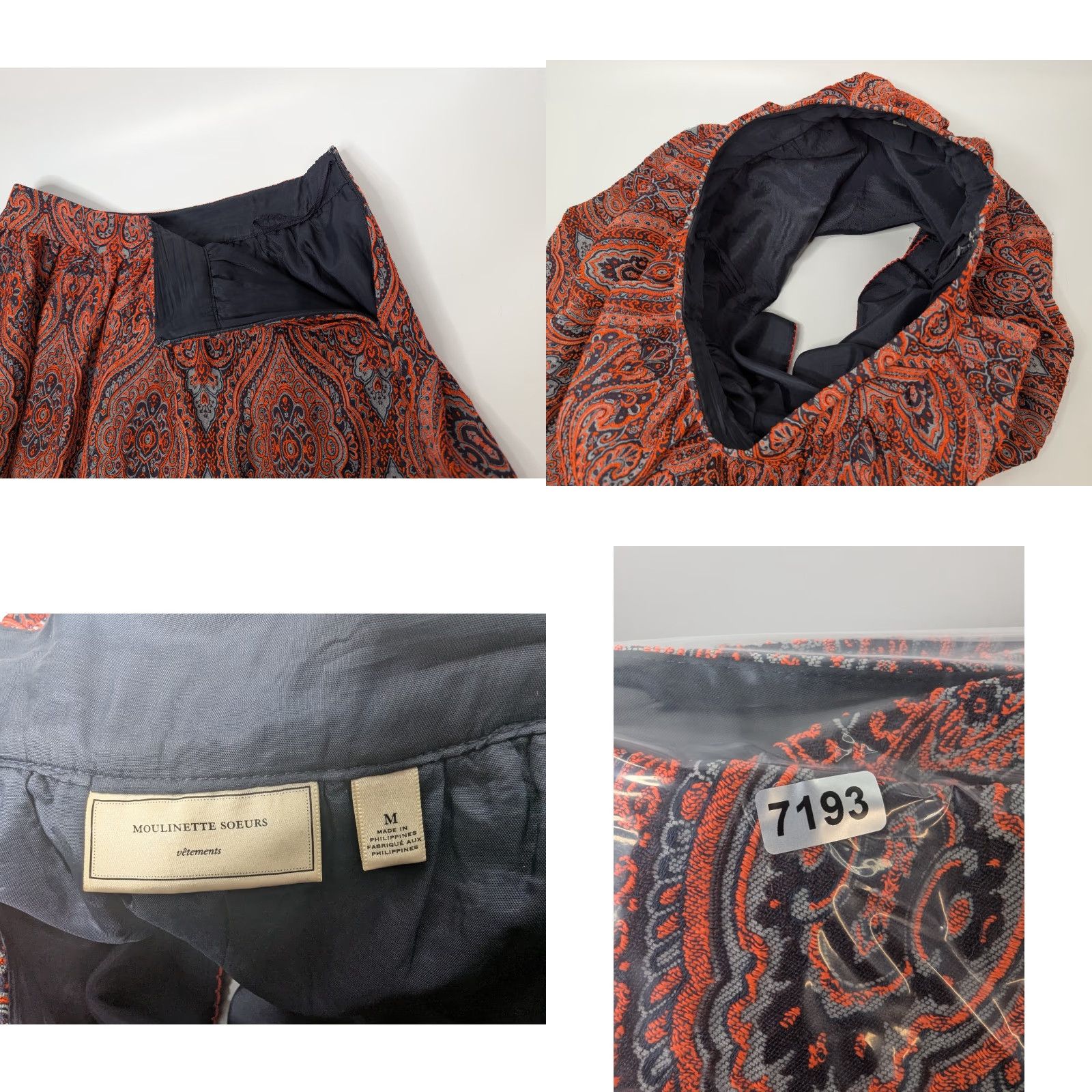 Anthropologie Moulinette Soeurs Karachi A-Line Jacquard Skirt Above Knee Size M Womens Orange Navy Size 32" / US 10 / IT 46 - 8 Thumbnail