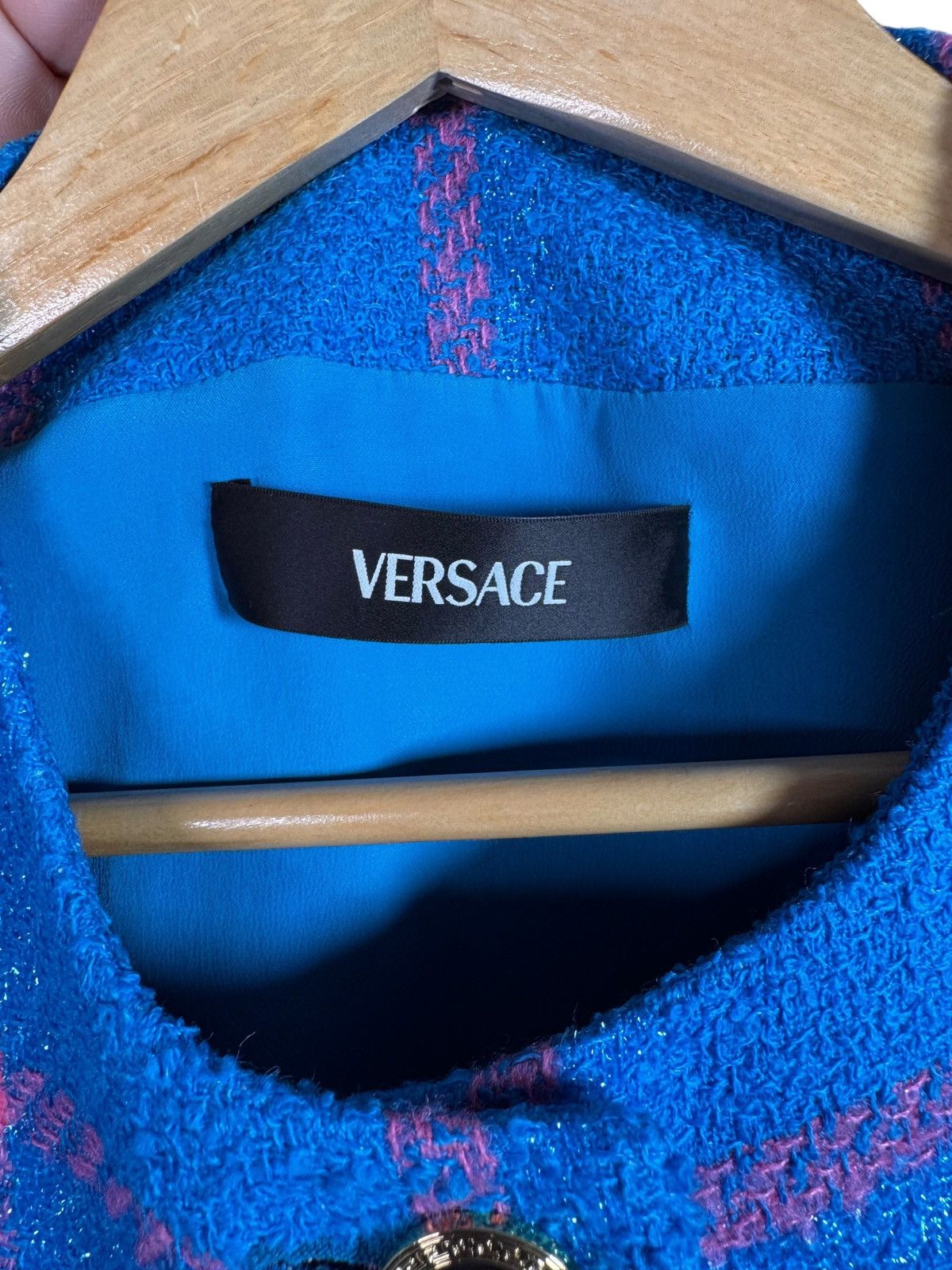 Versace Versace Wool Lurex Windowpane Jacket Blue Size XL / US 12-14 / IT 48-50 - 7 Thumbnail