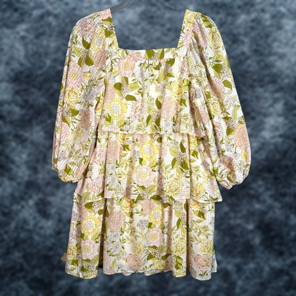 Pinko WHO WHAT WEAR Dress Womens XS Floral Long Sleeve Square Neck Pullover Pink Green Pastel Maxi Short Vintage Size XS / US 0-2 / IT 36-38 - 1 Thumbnail