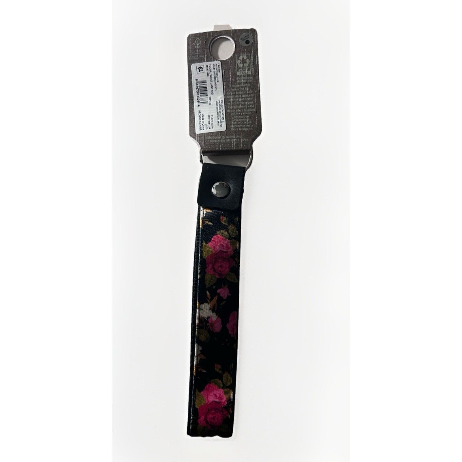 Other Floral Keychain Strap Black Pink Rose Fabric Key Ring Holder Size ONE SIZE - 2 Thumbnail