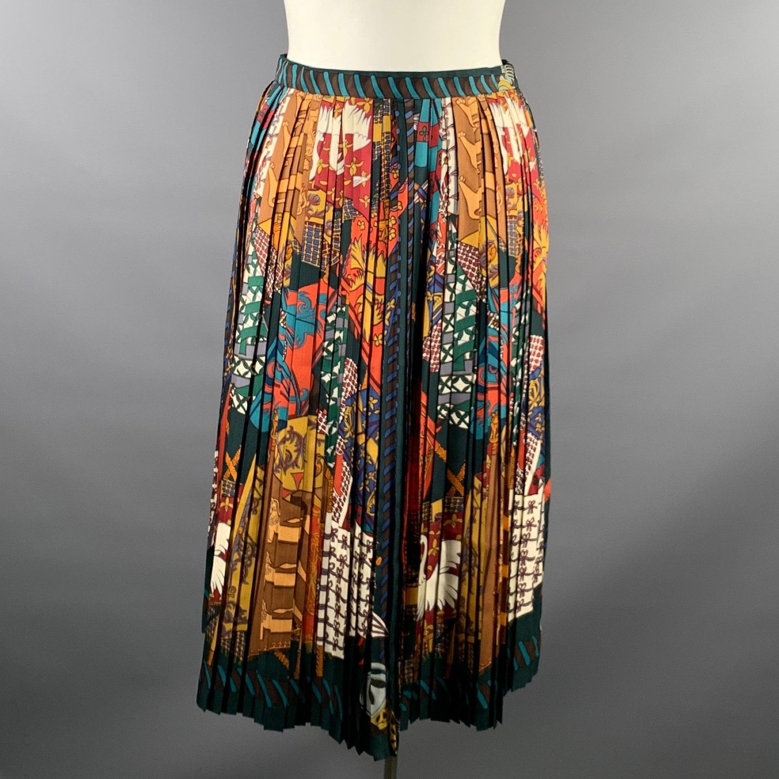 Hermes HERMES Size 12 Multi-Color Silk Pleated Knee-Length Skirt Size 34" / US 12 / IT 48 - 1 Thumbnail