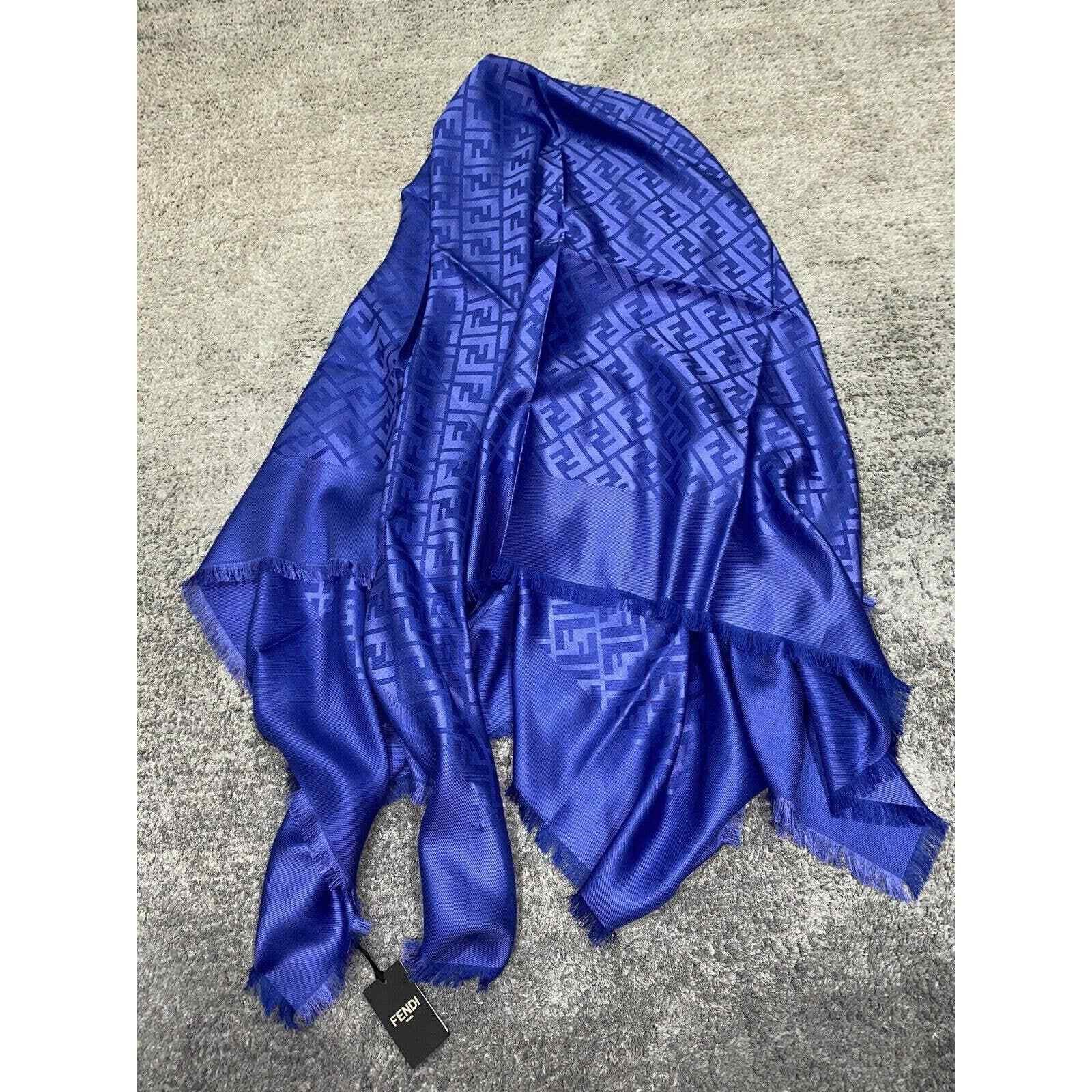 Fendi Fendi Logo Jacquard Silk Wool Fringe Hem Wrap Shawl Scarf Size ONE SIZE - 7 Thumbnail