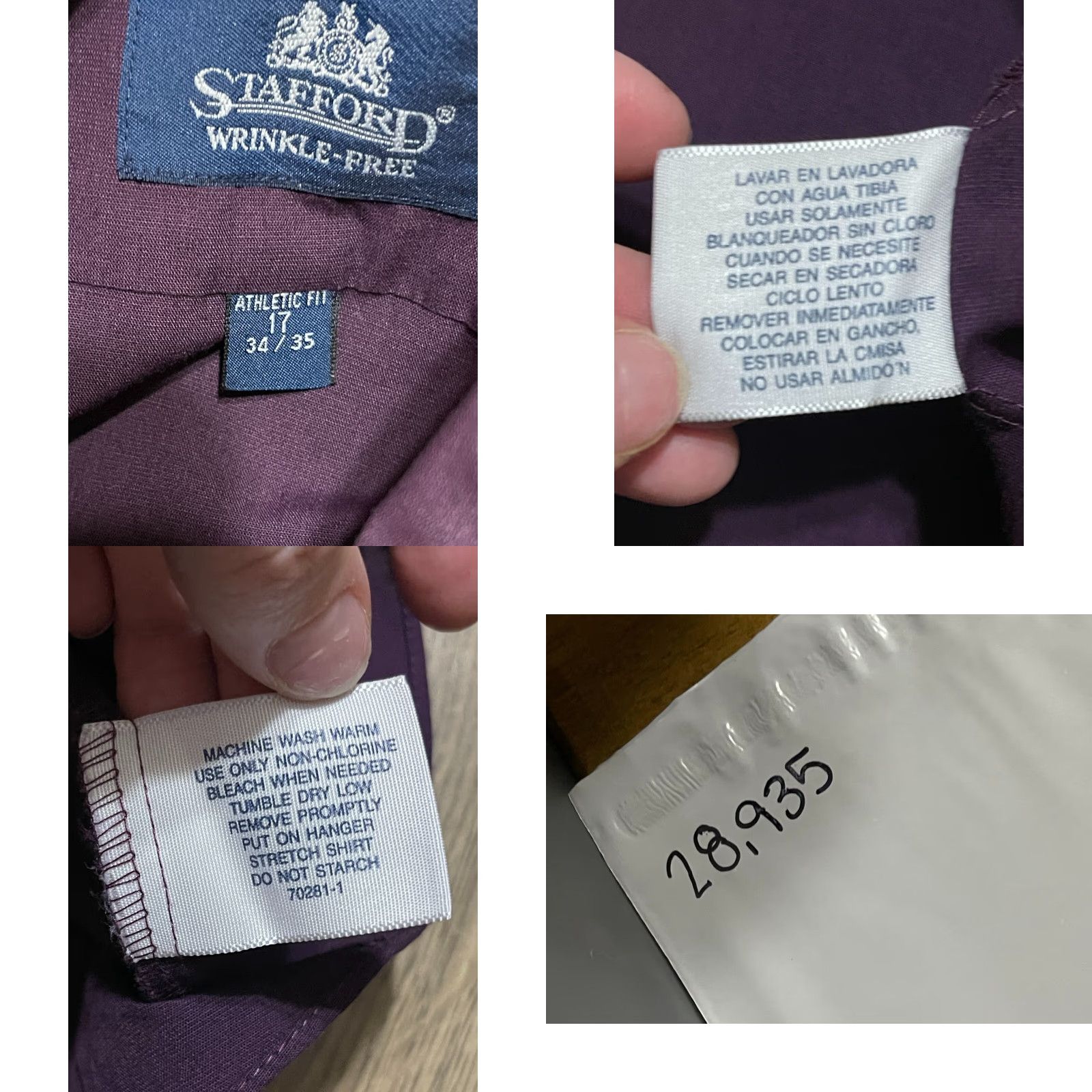 Stafford Stafford Shirt Men 17 34/35 Purple Long Sleeve Button Up Athletic Fit Casual Size US XL / EU 56 / 4 - 8 Thumbnail