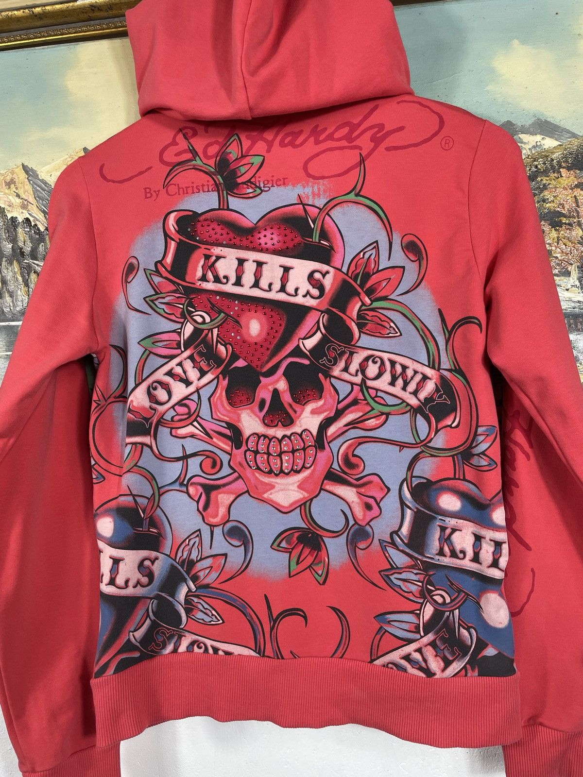 Christian Audigier × Ed Hardy × Vintage Ed Hardy Retro 00s Hoodie With Crystals Affliction Grunge Size US XXS / EU 40 - 9 Thumbnail