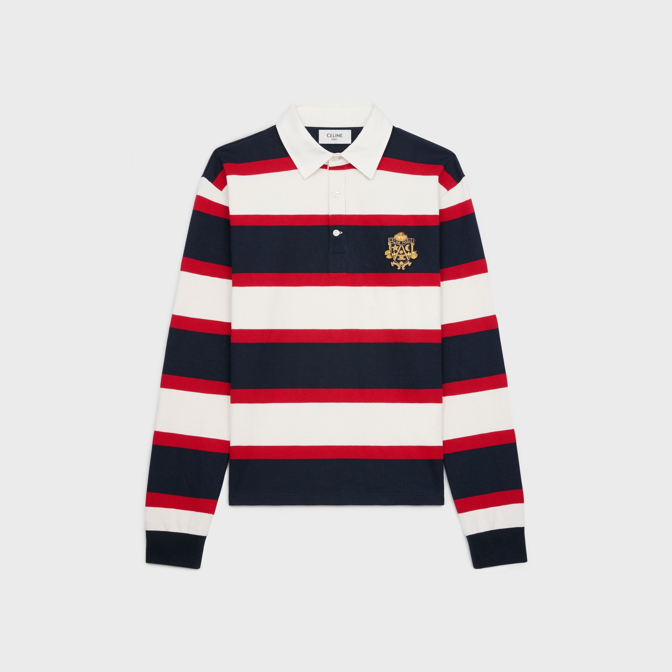 Celine BLASON RUGBY POLO SHIRT IN STRIPED COTTON white/navy/red Size US M / EU 48-50 / 2 - 1 Thumbnail