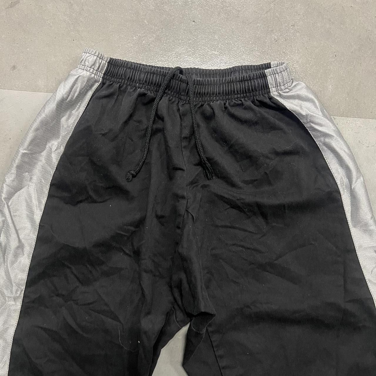 Vintage Vintage Y2K/2000s Baggy Black And Silver Striped Sreetwear Track Pants with adjustable Waistband, drawstrings , and back pocket! Size US 30 / EU 46 - 4 Thumbnail