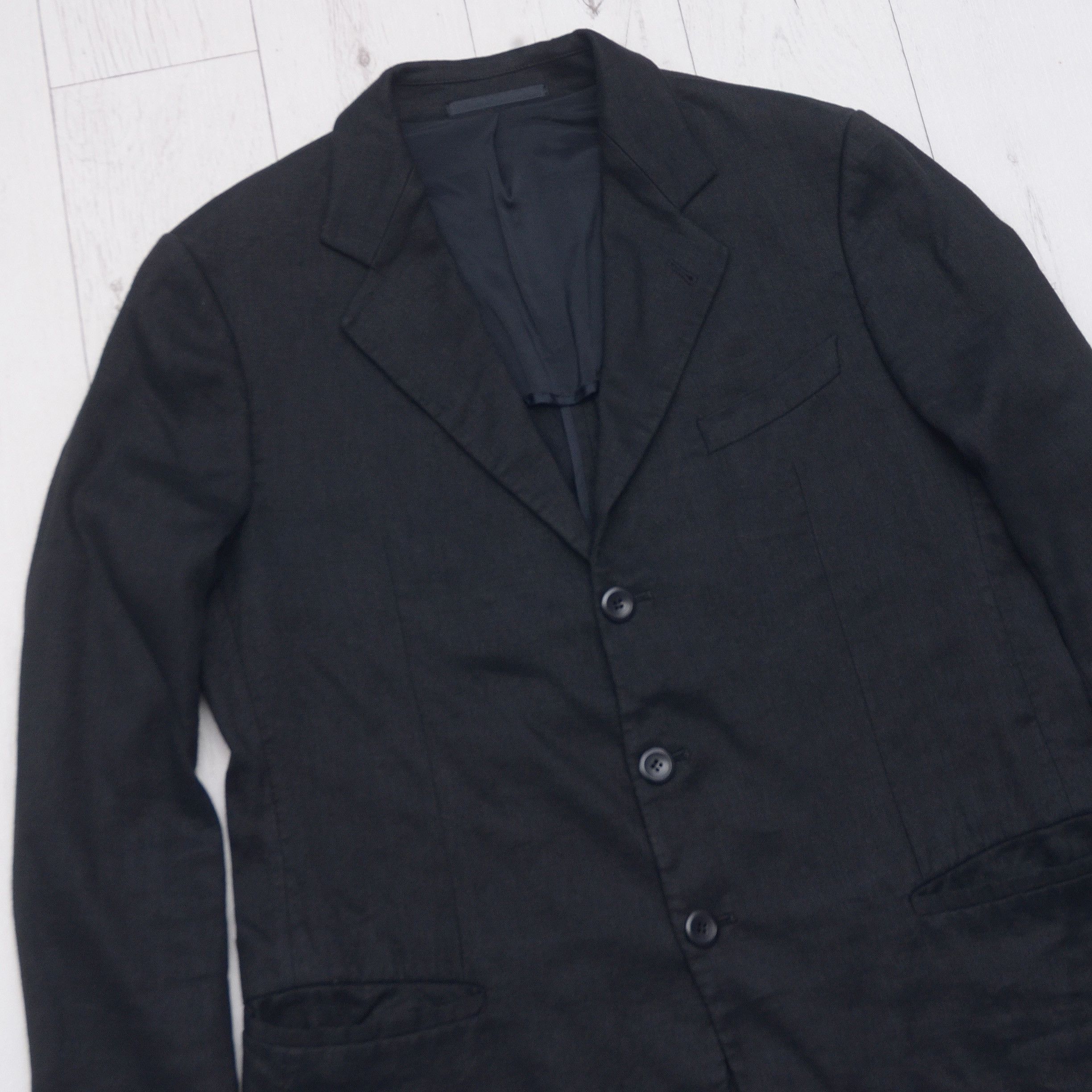 Armani × Armani Collezioni × Giorgio Armani Vintage Luxury Armani Collezioni Linen Casual Blazer Black Size 52L - 2 Thumbnail