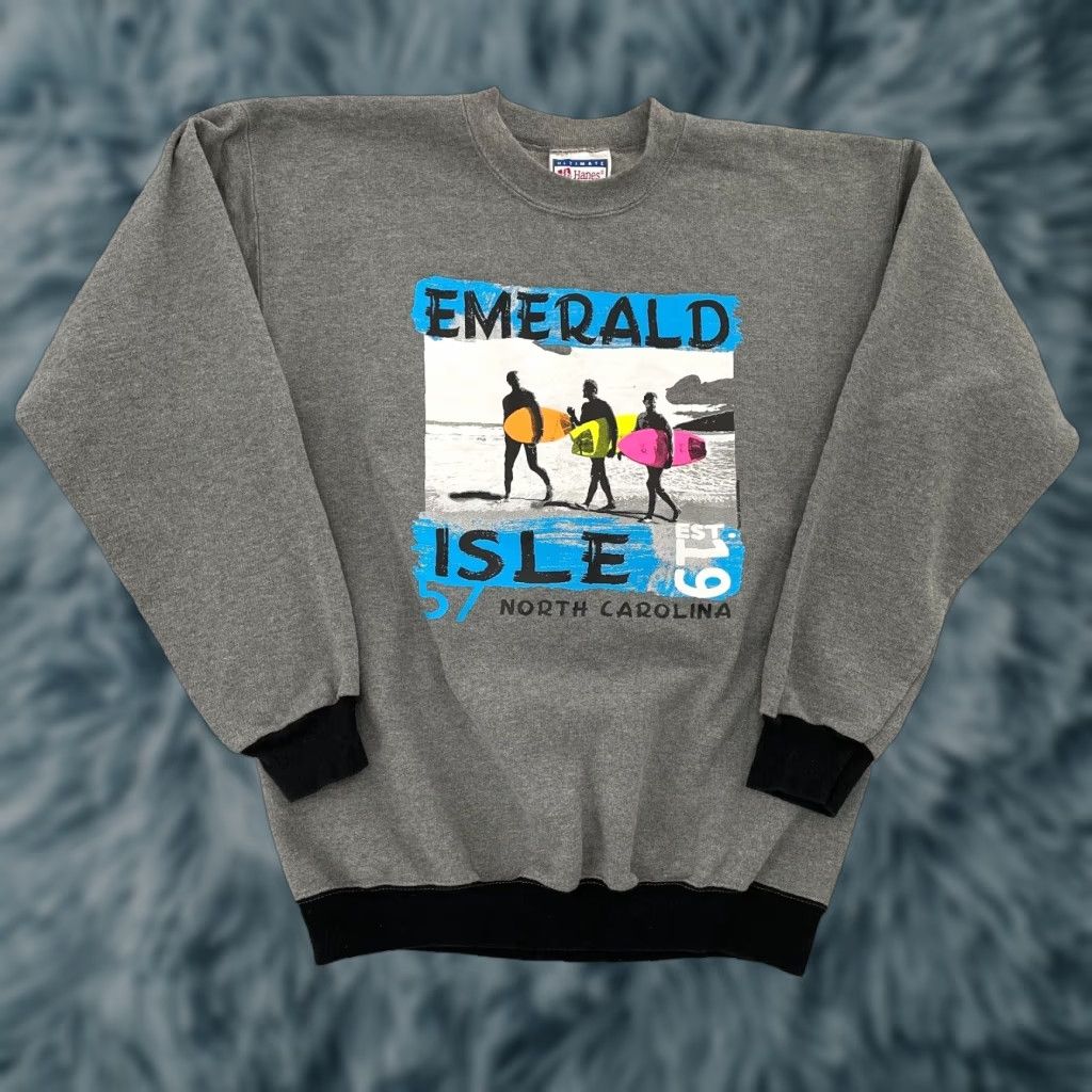 Hanes VINTAGE Hanes Emerald Isle Pullover Sweatshirt Adult Medium Gray Surfing Beach Retro Mens M Size US M / EU 48-50 / 2 - 1 Thumbnail