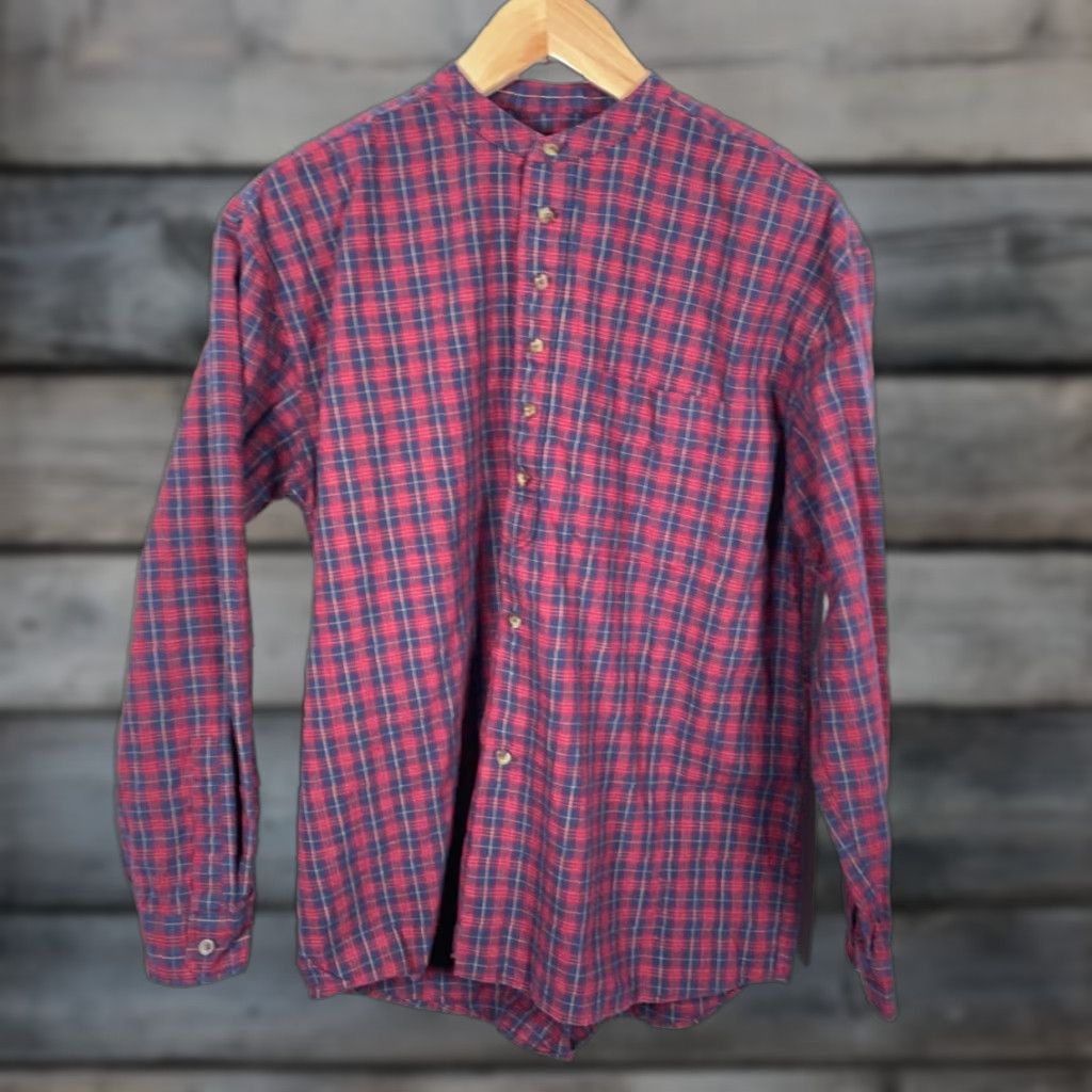 Lee Lee Valley Ireland Grandfather Shirt Men L Red Blue Plaid Band Collar Flannel Cotton Button-Up Long Sleeve Christmas? Size US L / EU 52-54 / 3 - 1 Thumbnail