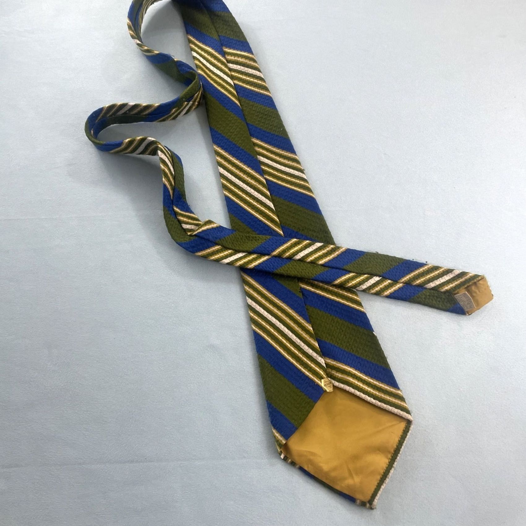 Vintage VINTAGE Resisto 70s Extra Wide Necktie 5" Kipper Repp Stripe Green Blue 58" Woven Tie Capsule UltraWide Necktie Men Designer Vintage 1970s Size ONE SIZE - 4 Thumbnail
