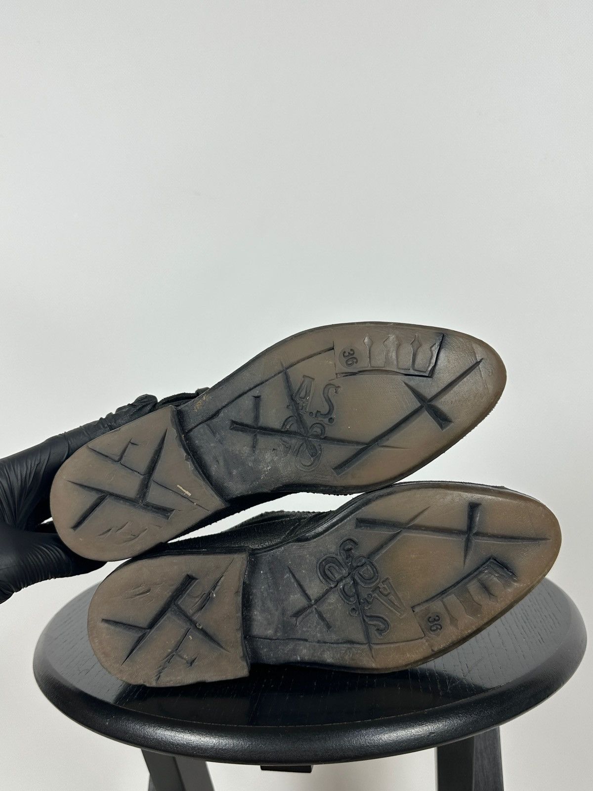 A.S.98 A.S.98 Black Distressed Leather Monk Strap Shoes Size US 6 / IT 36 - 20 Thumbnail